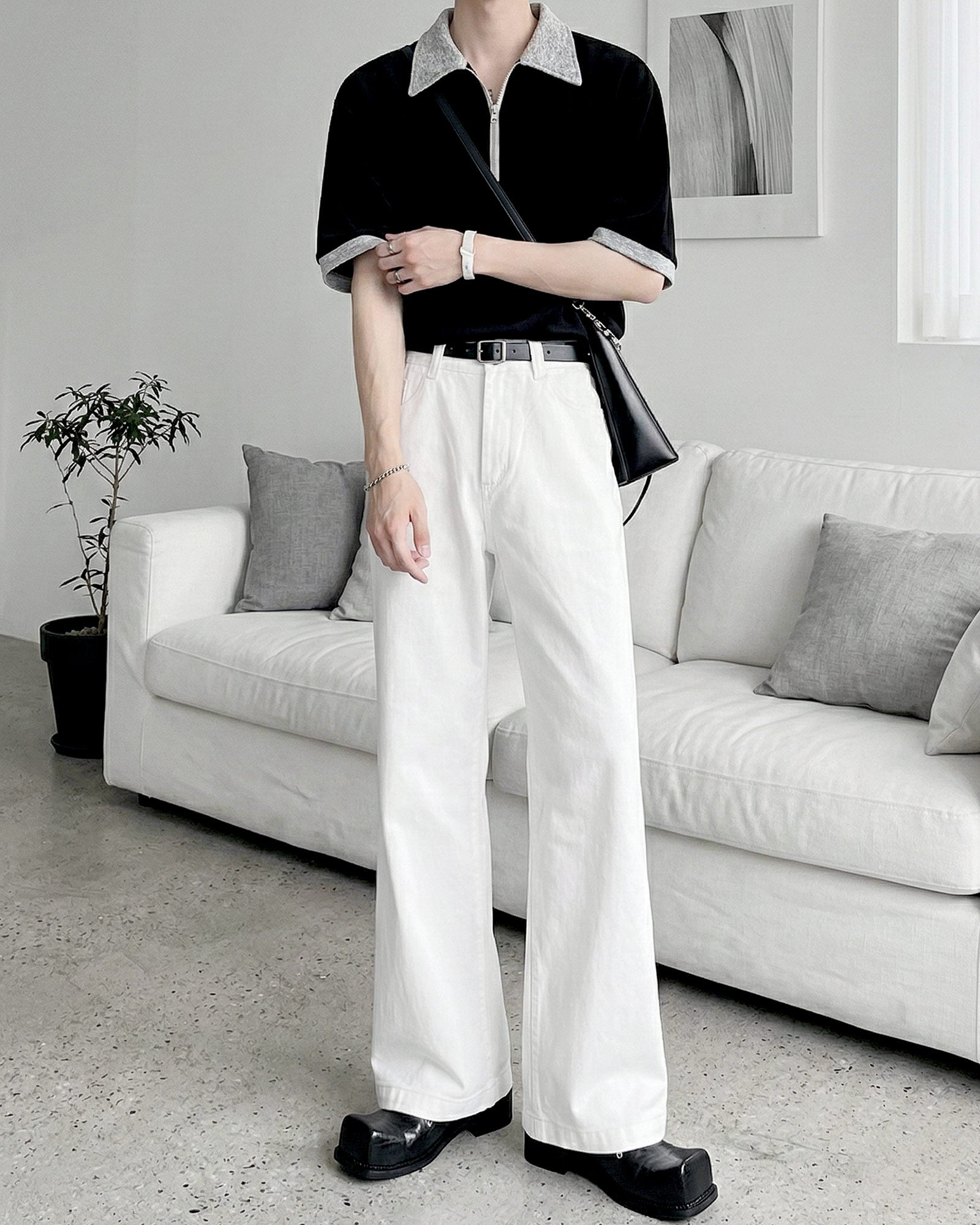 バイカラーハーフジップトップス Ot20147