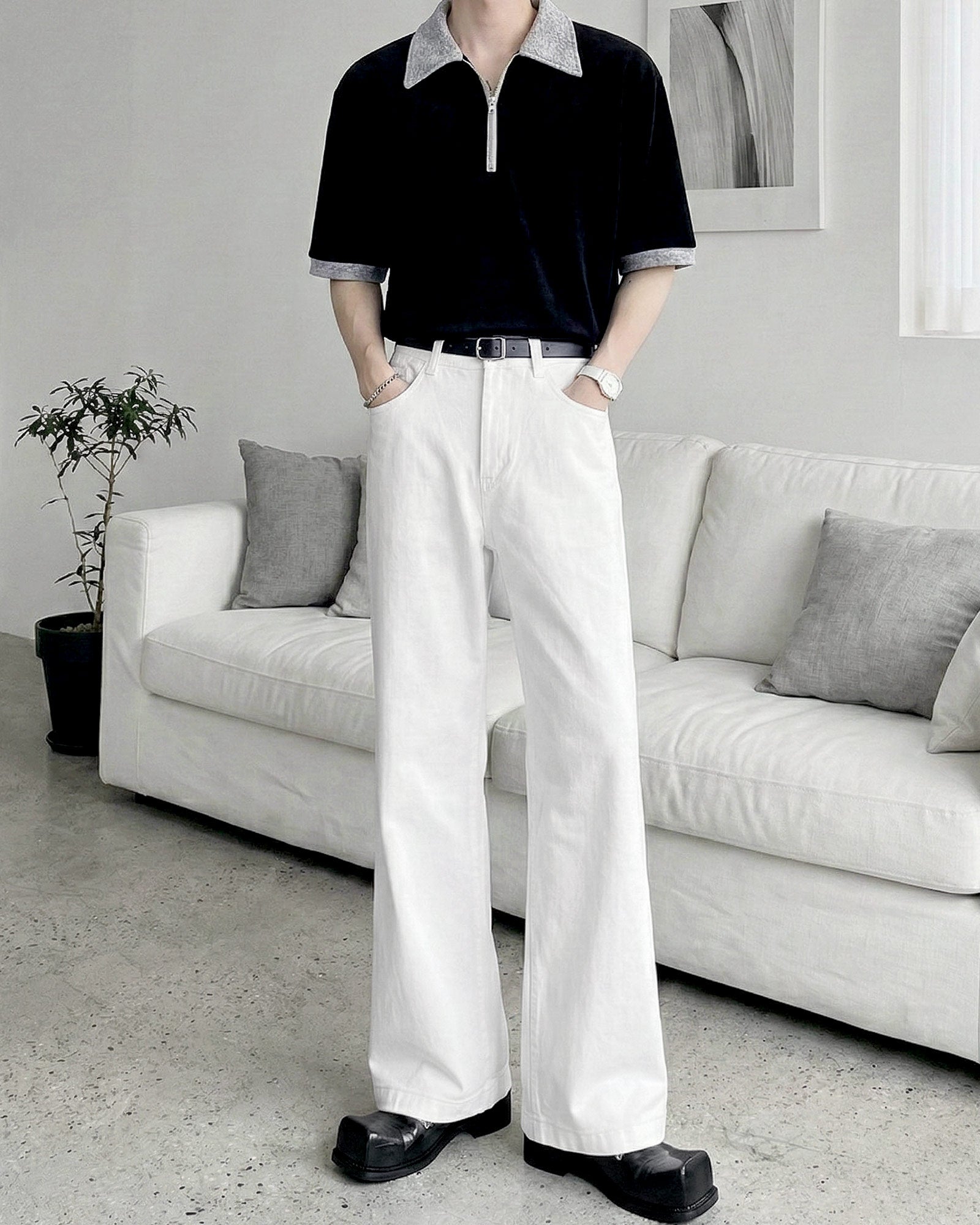 バイカラーハーフジップトップス Ot20147