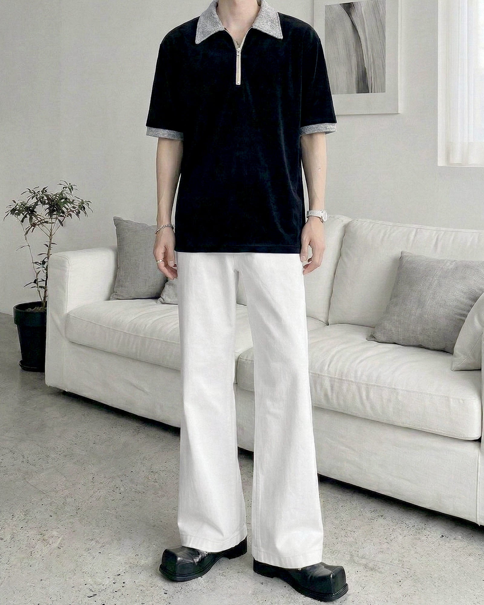 バイカラーハーフジップトップス Ot20147