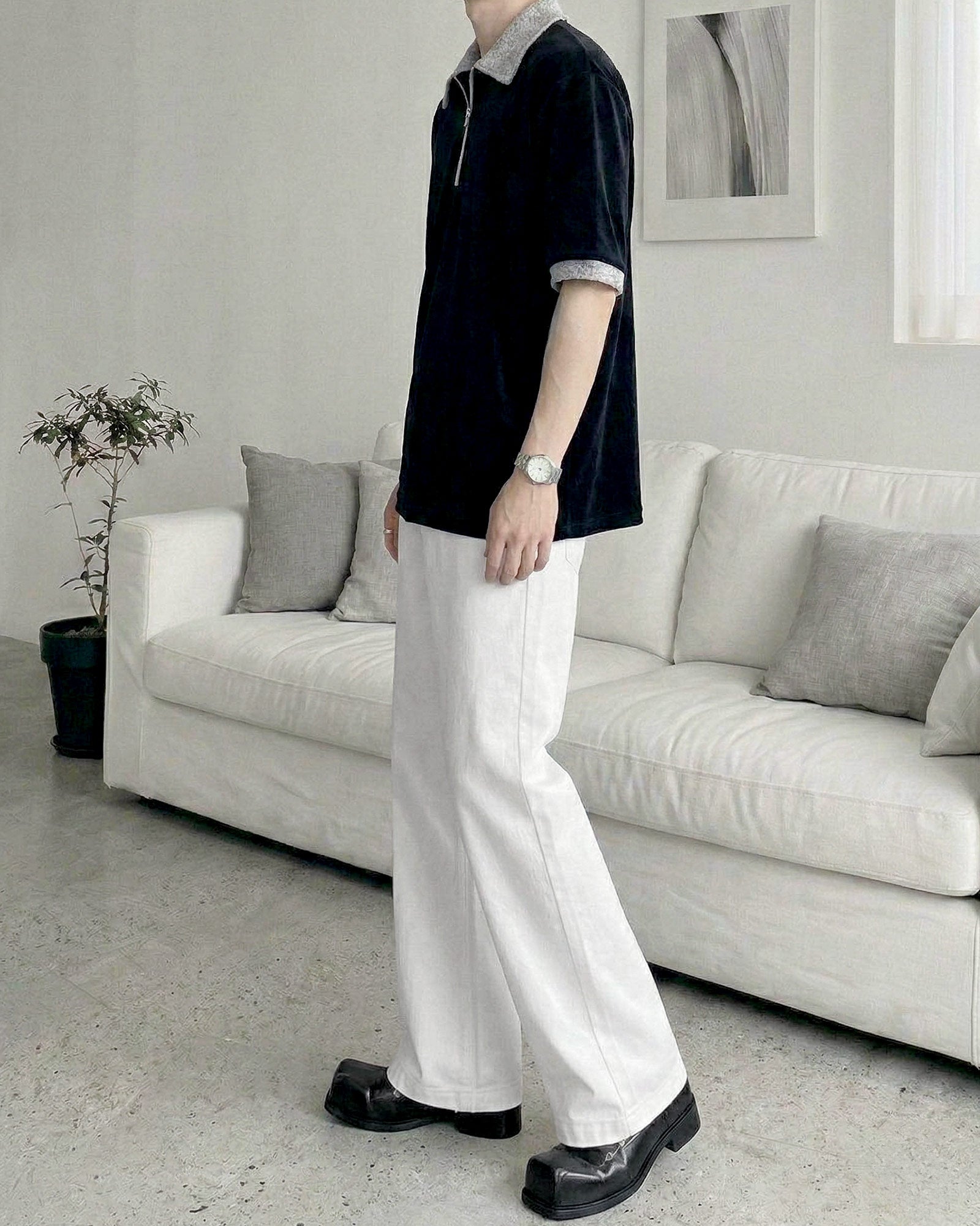 バイカラーハーフジップトップス Ot20147