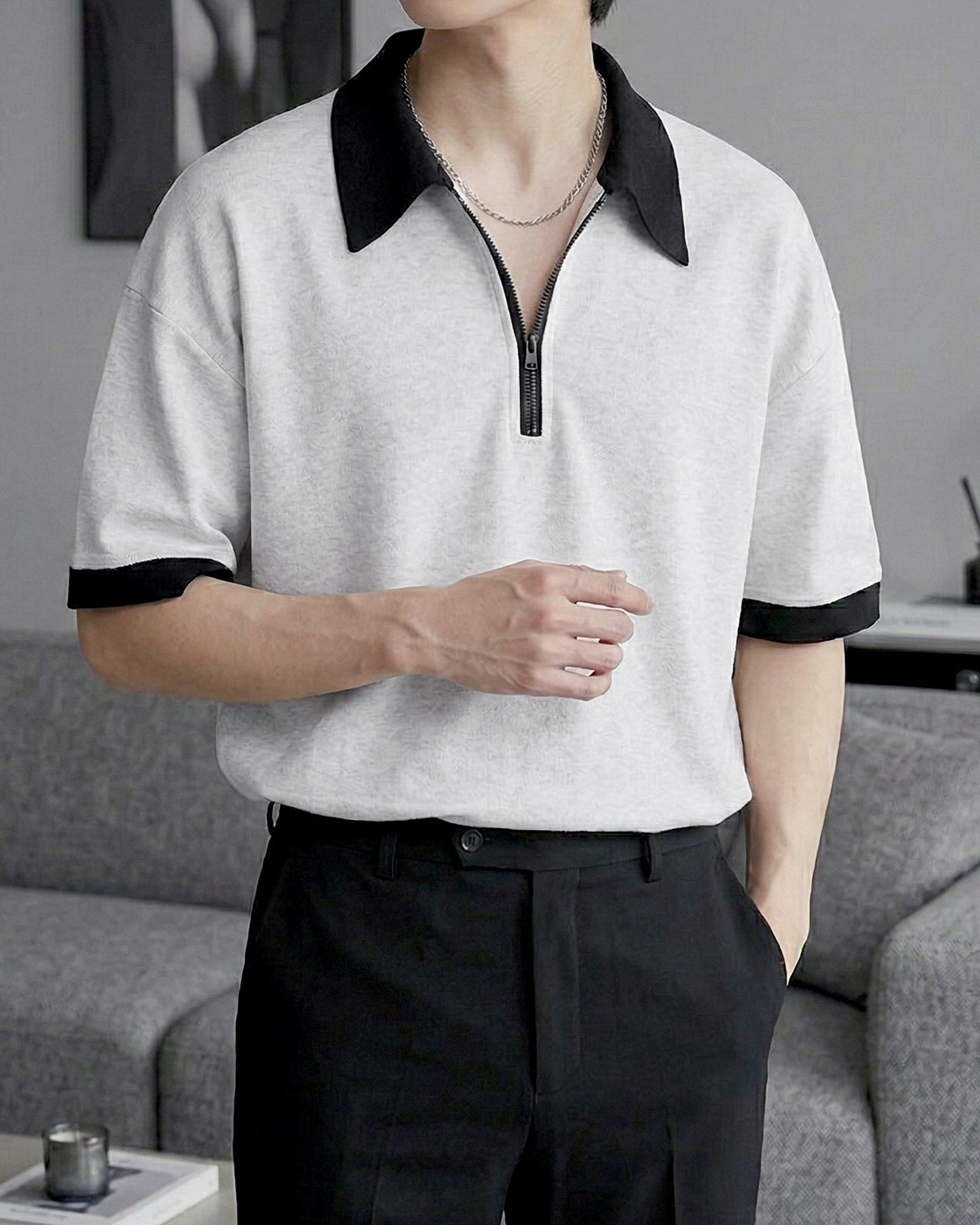 バイカラーハーフジップトップス Ot20147