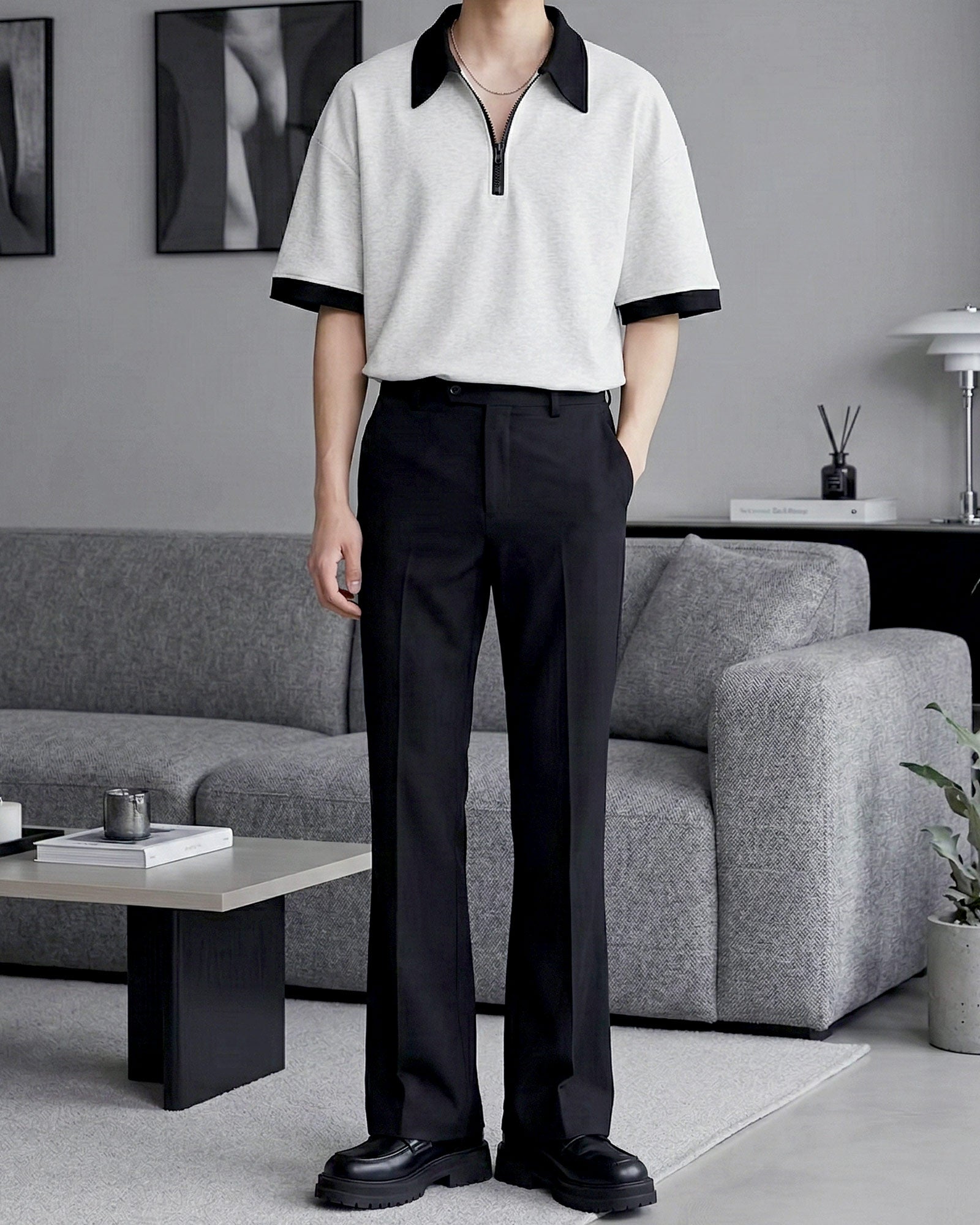 バイカラーハーフジップトップス Ot20147