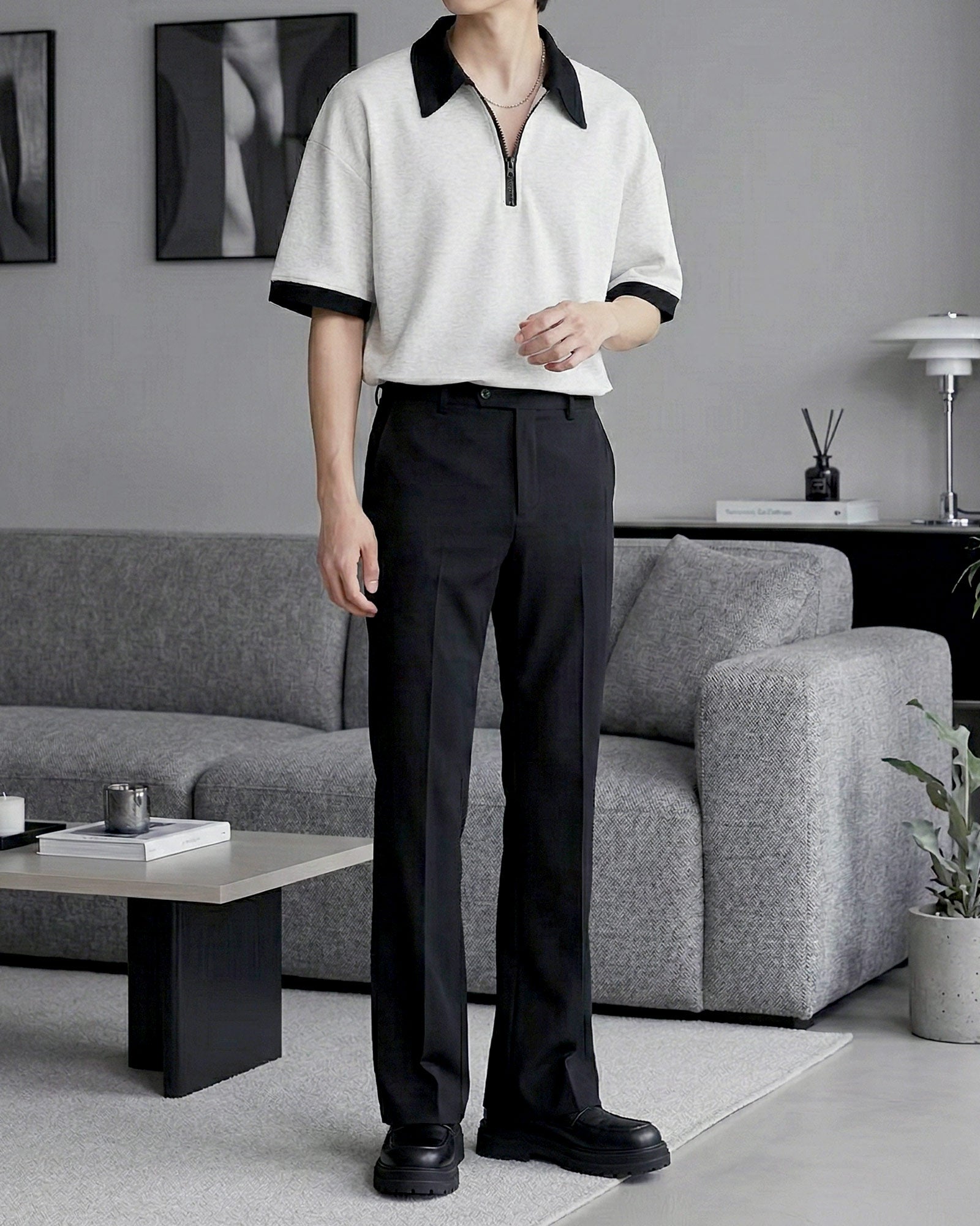 バイカラーハーフジップトップス Ot20147