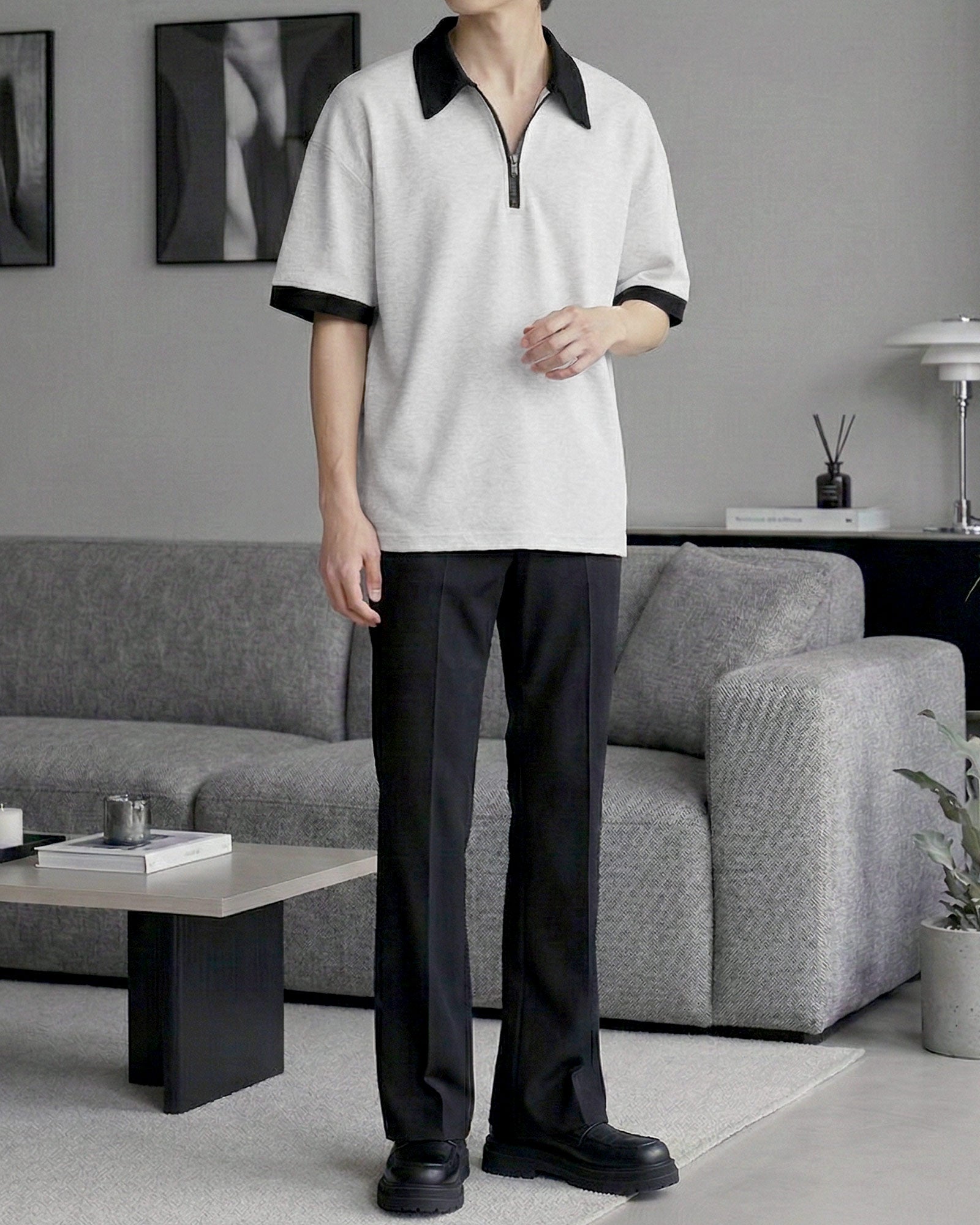 バイカラーハーフジップトップス Ot20147