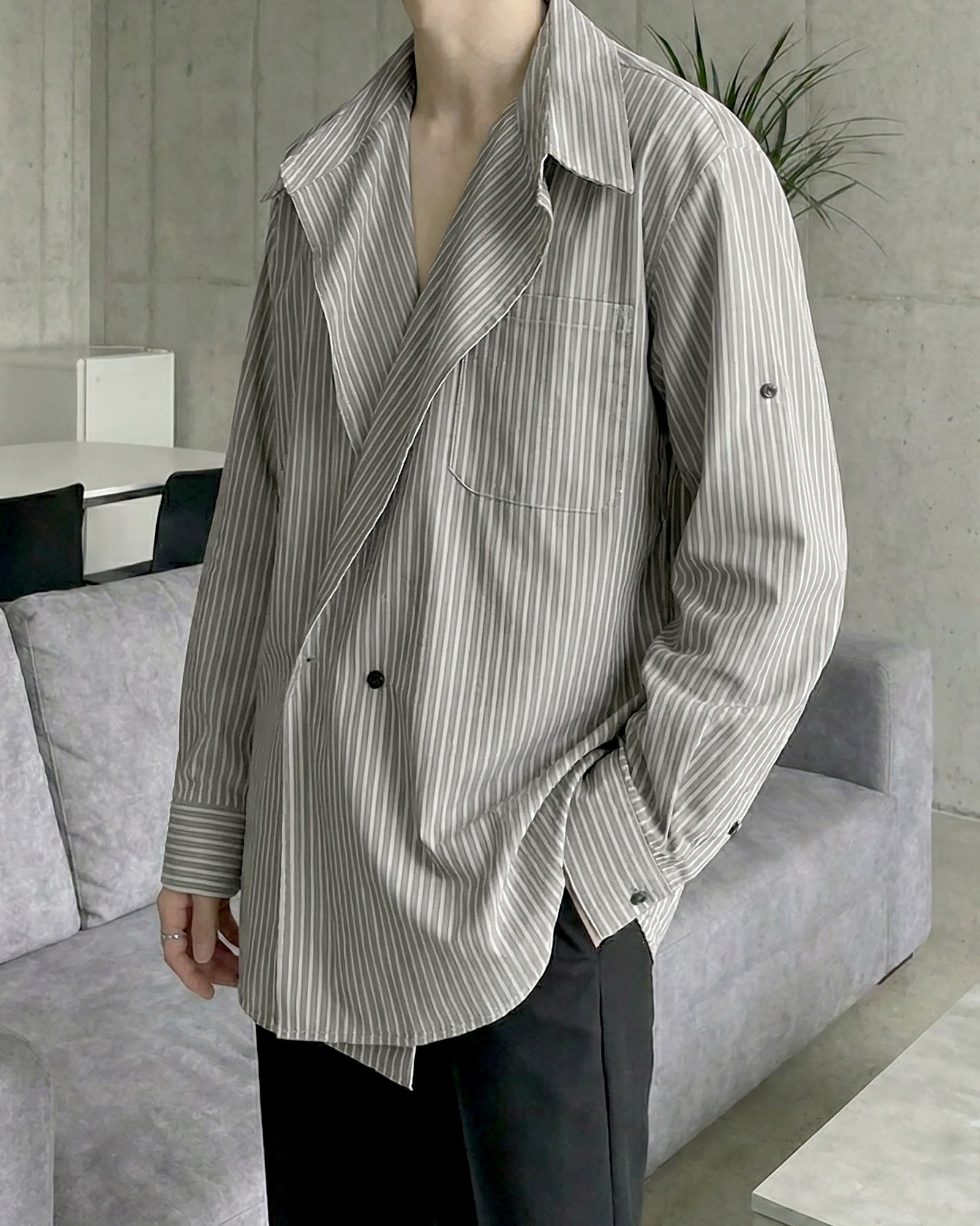 シックストライプオープンカラーシャツ Ot20152