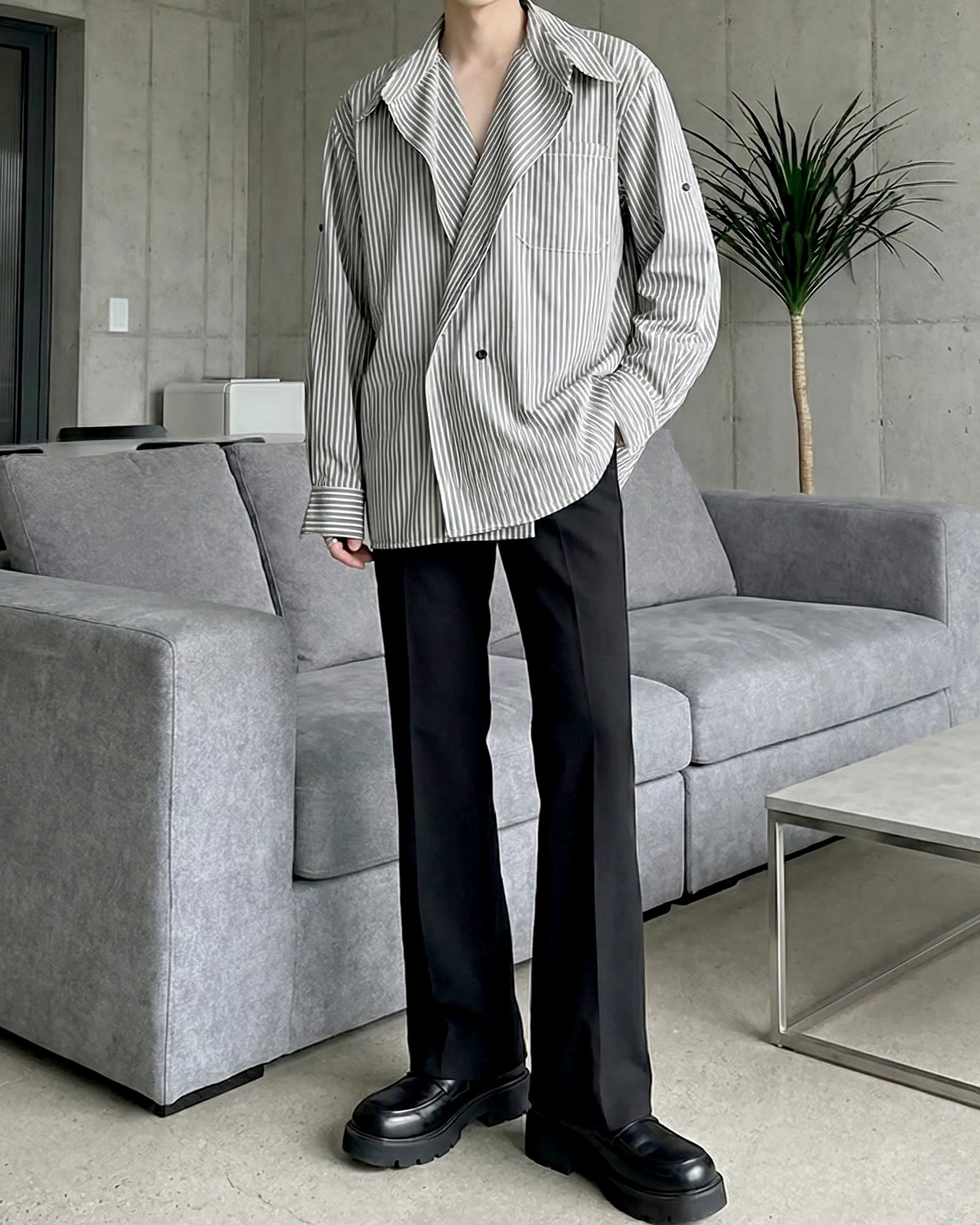 シックストライプオープンカラーシャツ Ot20152