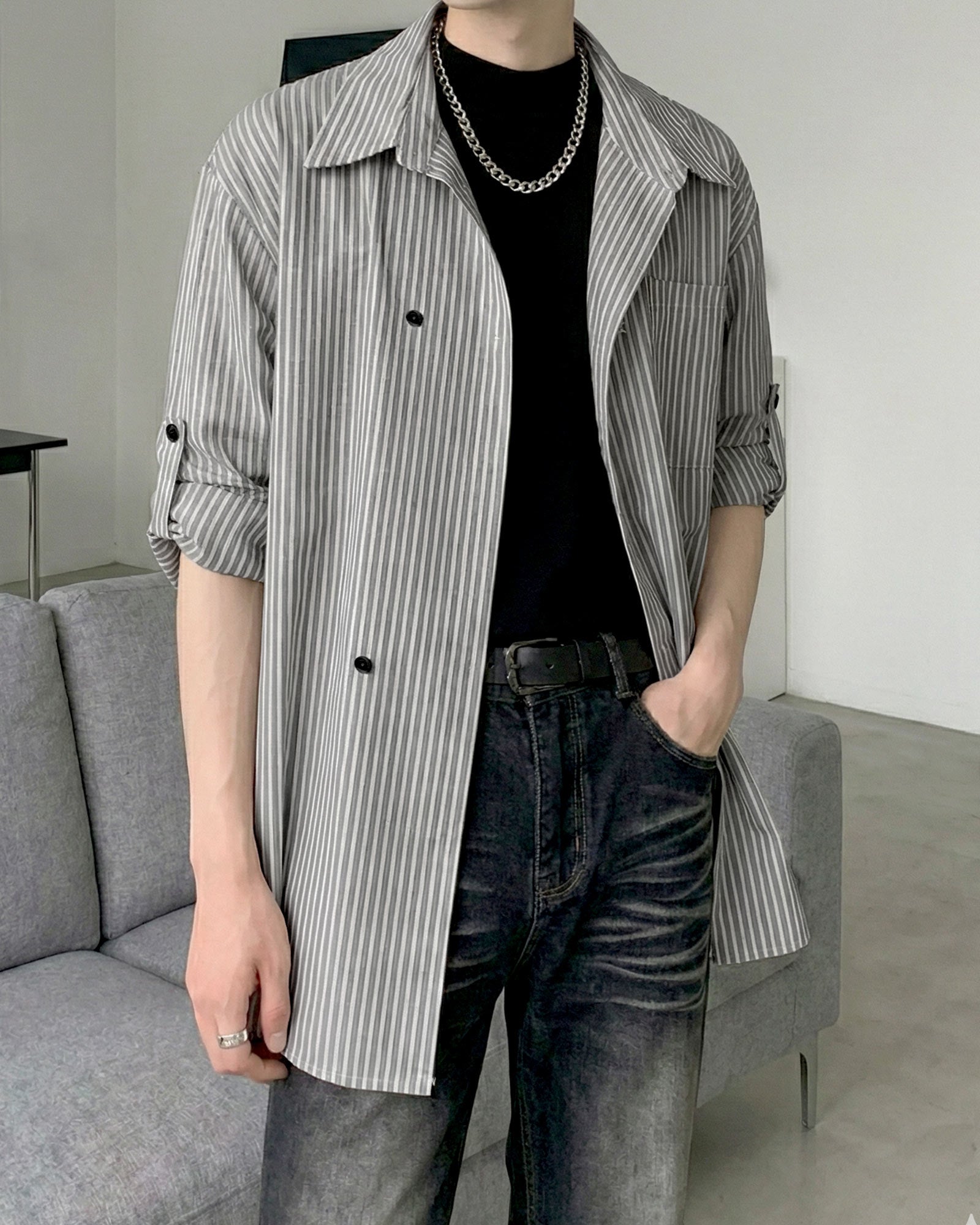 シックストライプオープンカラーシャツ Ot20152