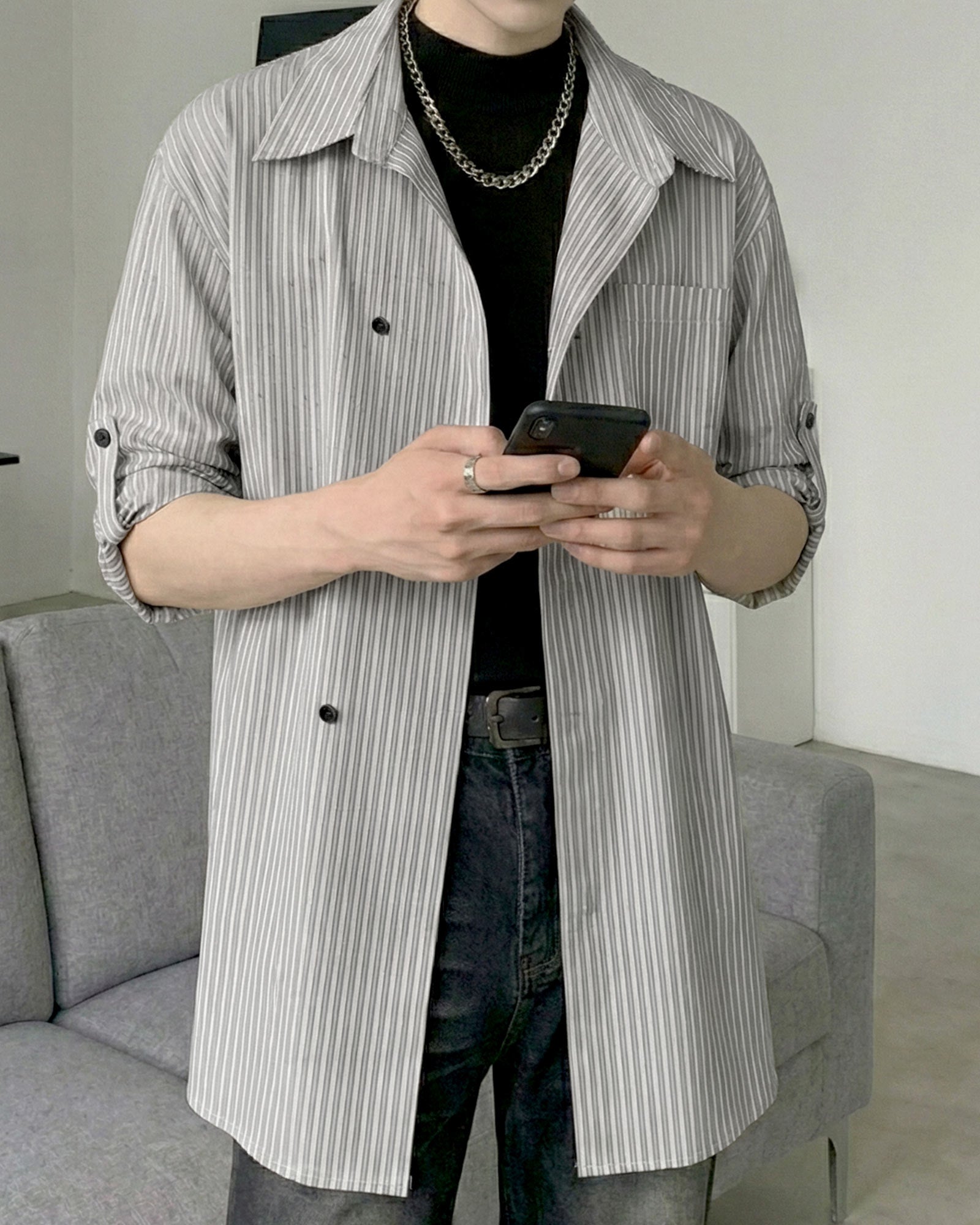 シックストライプオープンカラーシャツ Ot20152