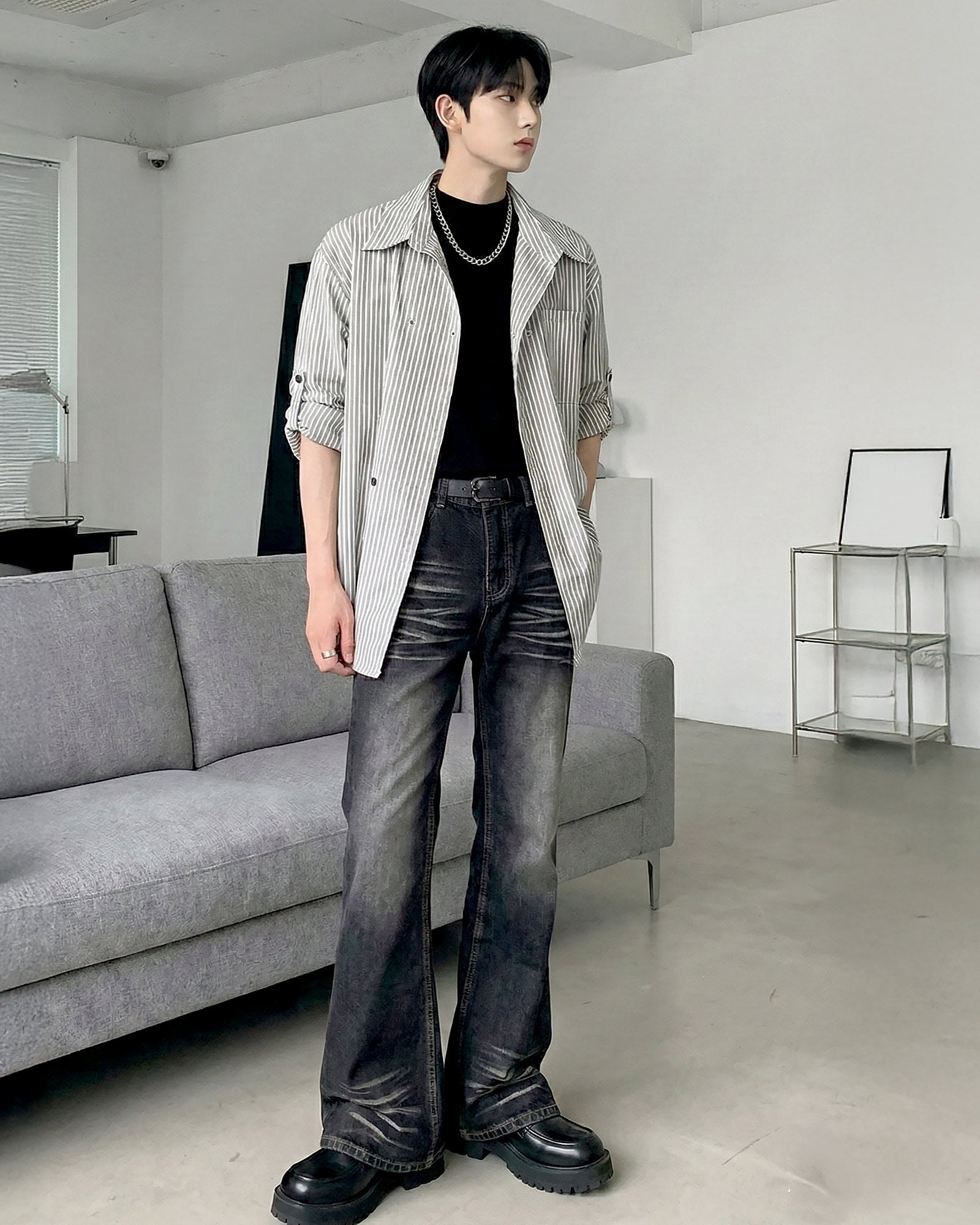 シックストライプオープンカラーシャツ Ot20152