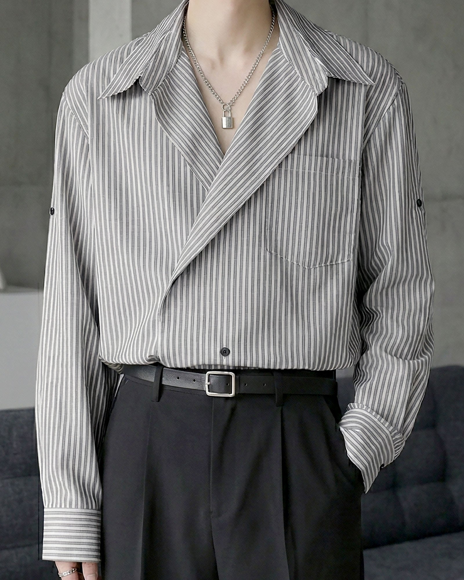 シックストライプオープンカラーシャツ Ot20152