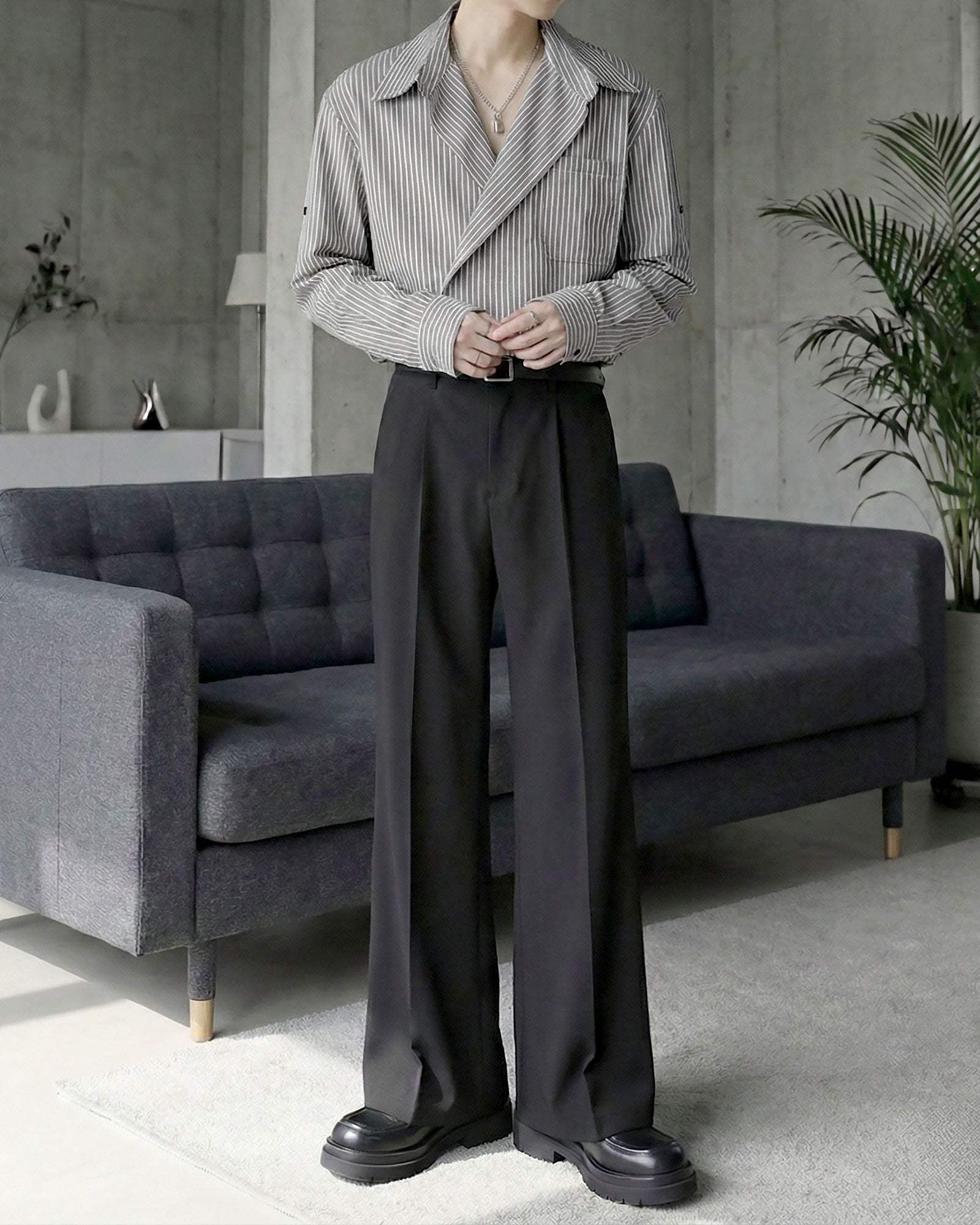 シックストライプオープンカラーシャツ Ot20152