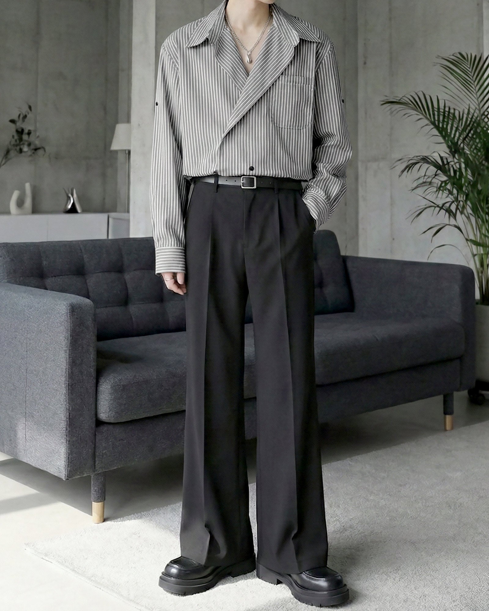 シックストライプオープンカラーシャツ Ot20152