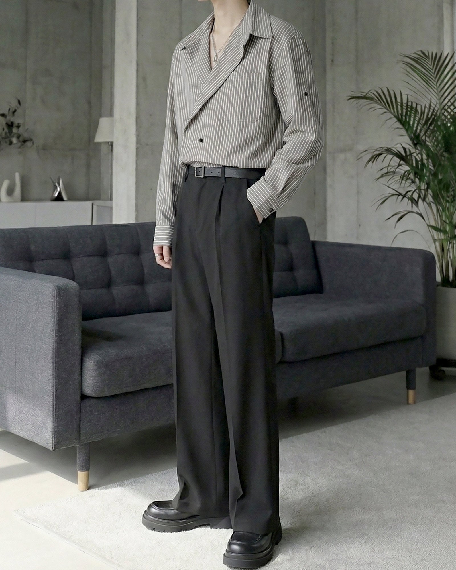 シックストライプオープンカラーシャツ Ot20152