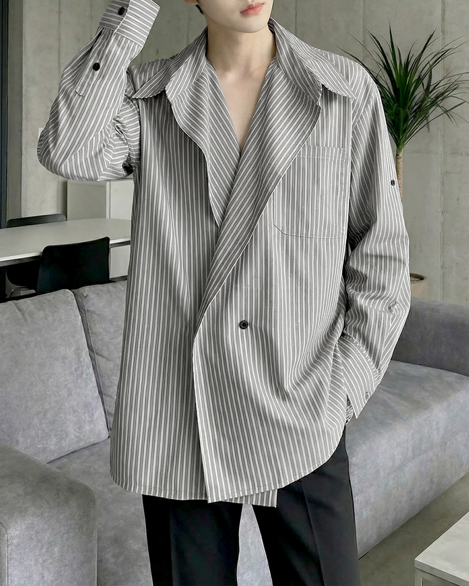 シックストライプオープンカラーシャツ Ot20152