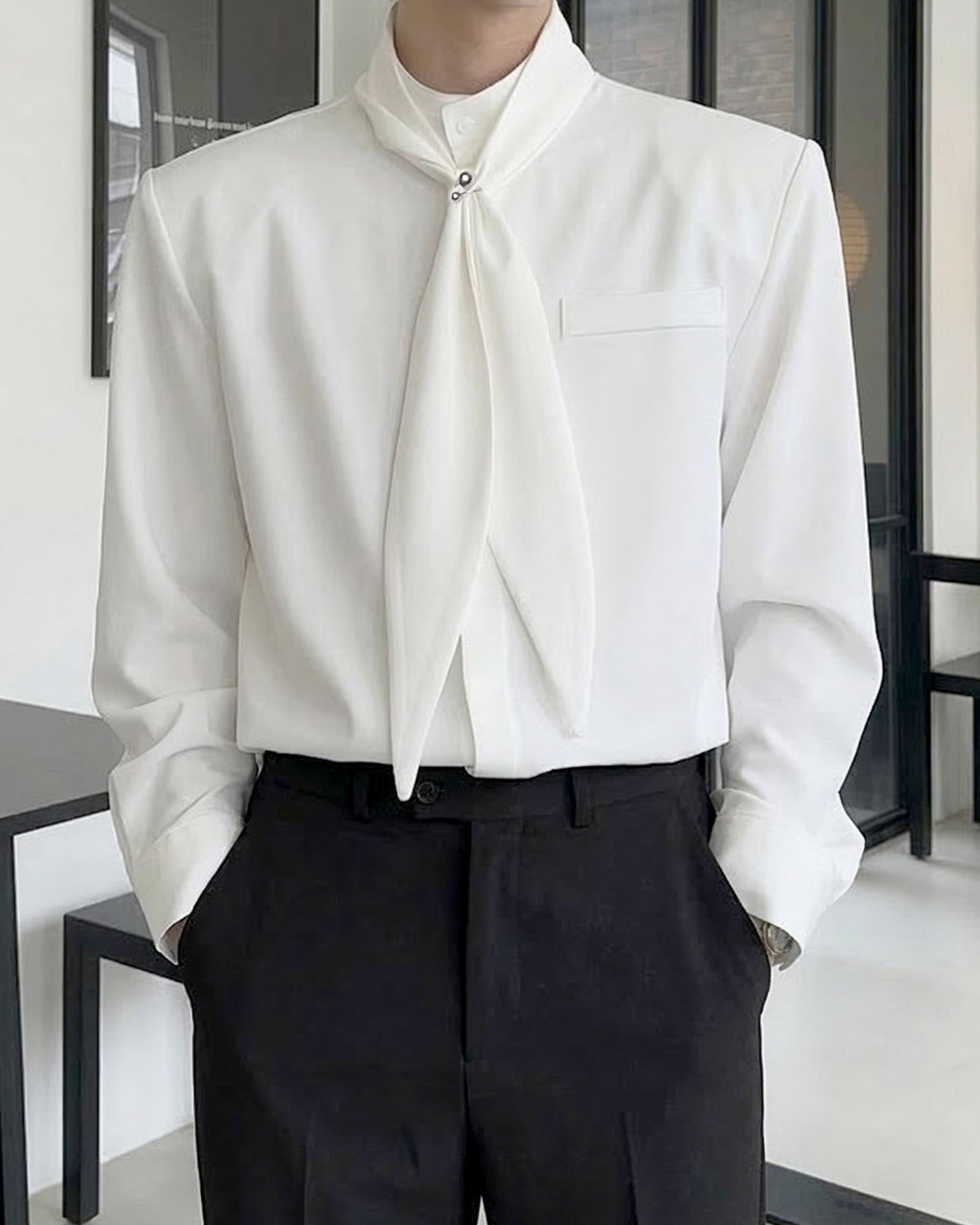 スカーフタイラグジュアリーモードシャツ Ot20155