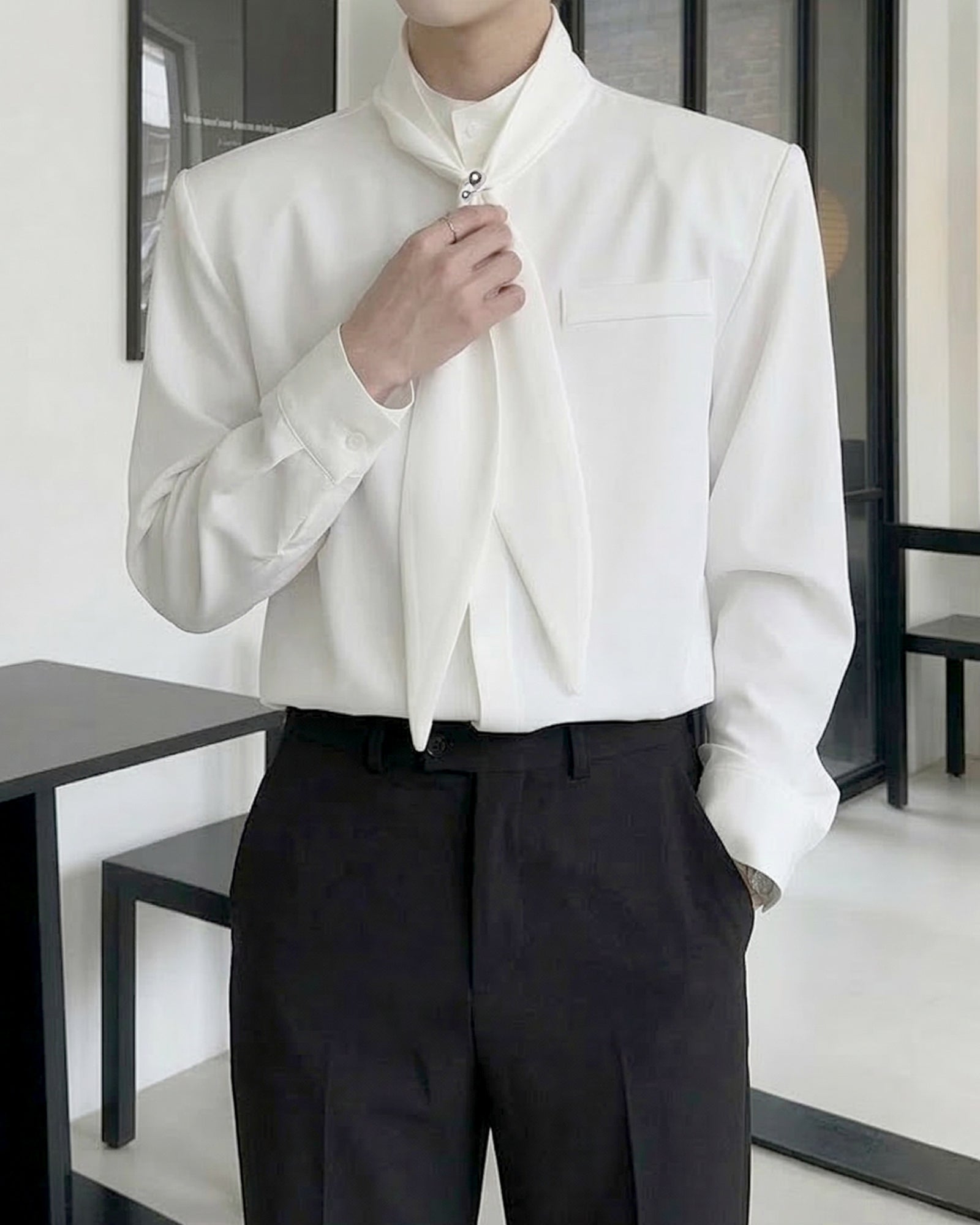 スカーフタイラグジュアリーモードシャツ Ot20155