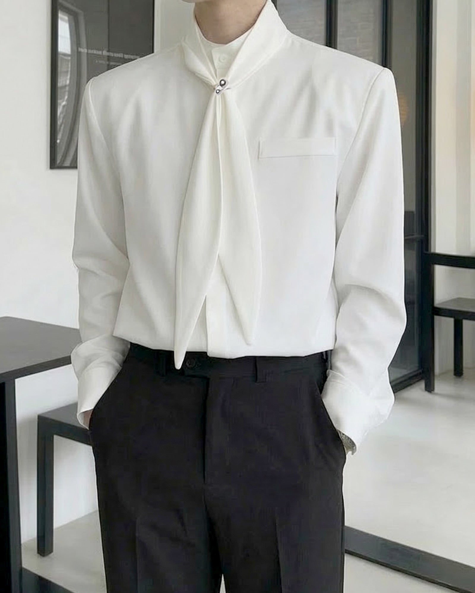 スカーフタイラグジュアリーモードシャツ Ot20155