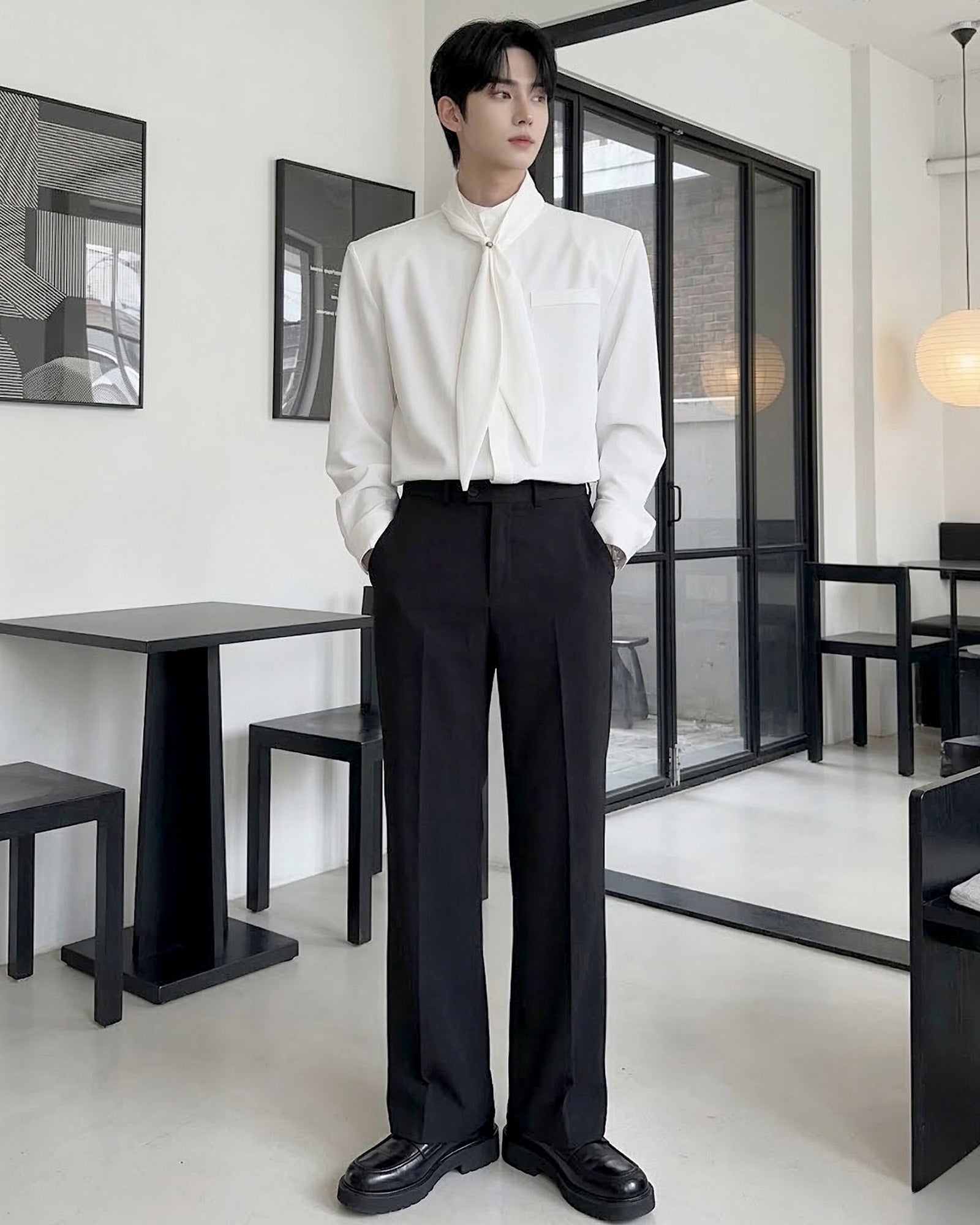 スカーフタイラグジュアリーモードシャツ Ot20155