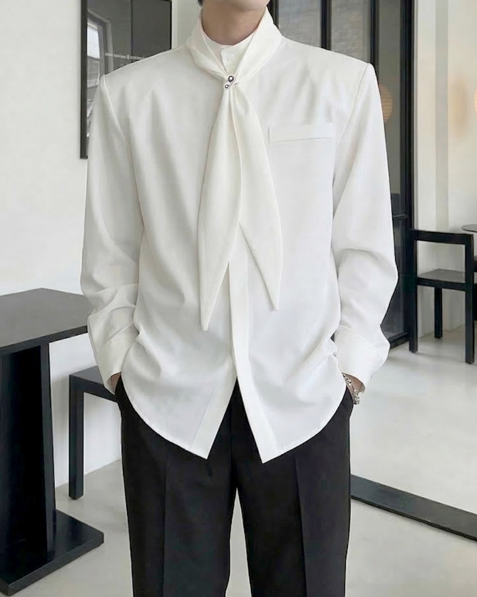 スカーフタイラグジュアリーモードシャツ Ot20155