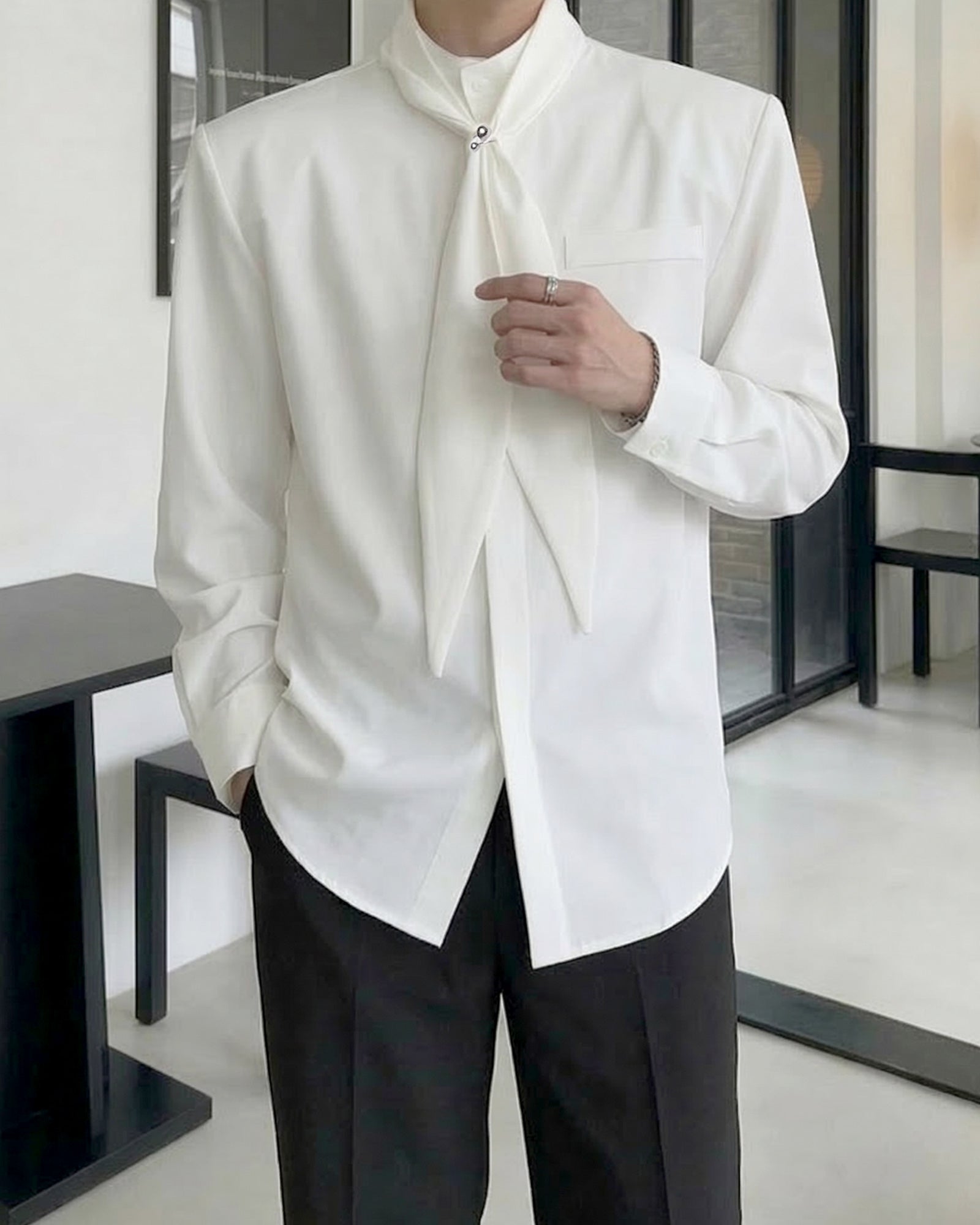 スカーフタイラグジュアリーモードシャツ Ot20155