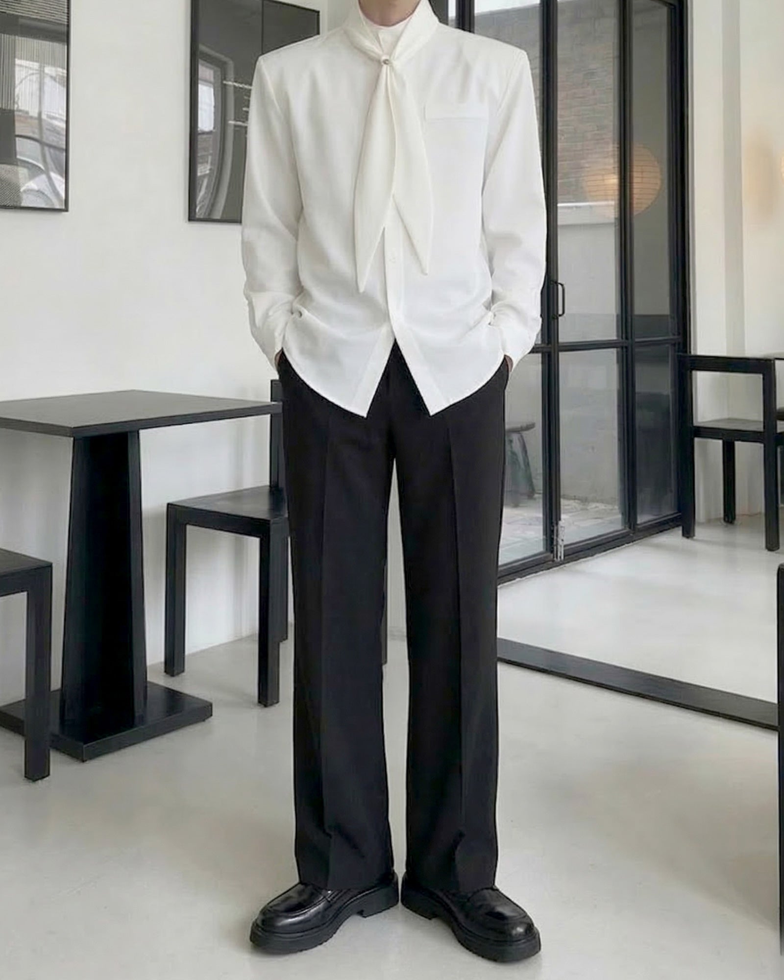 スカーフタイラグジュアリーモードシャツ Ot20155