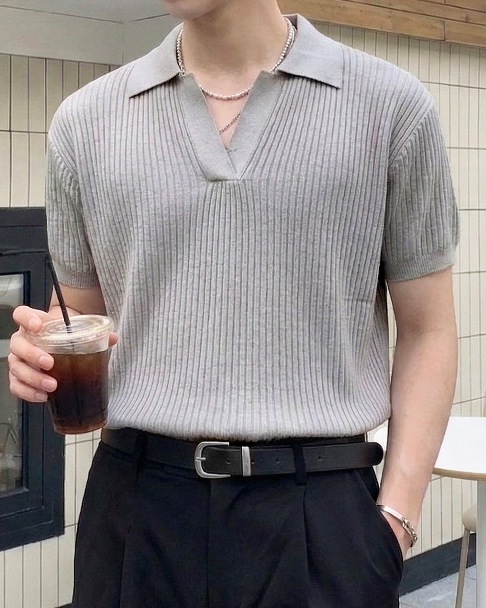 オープンカラーニットポロシャツ Ot20164