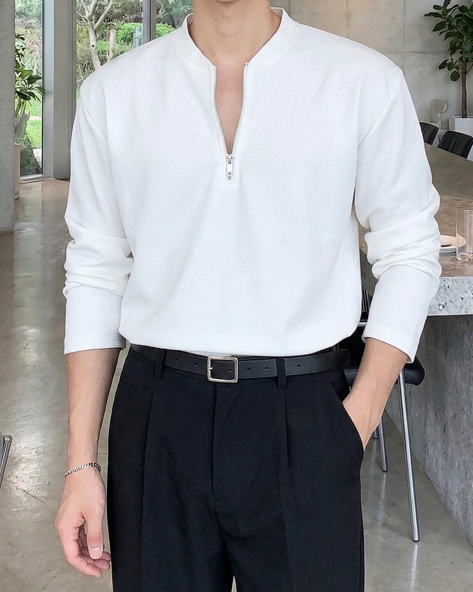 ハーフジップスタンドカラートップス Ot20166