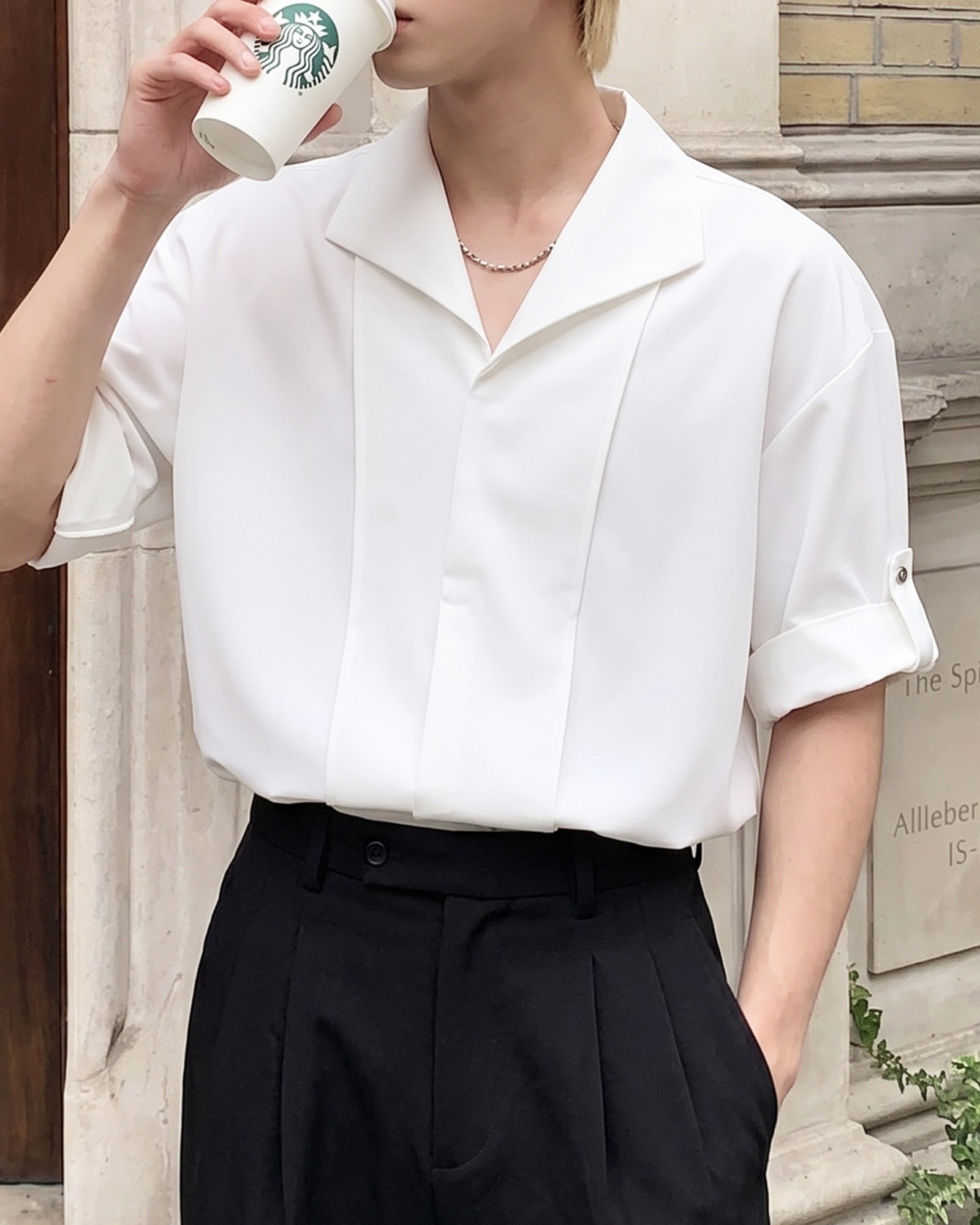 オープンカラーフロントパネルシャツ Ot20170