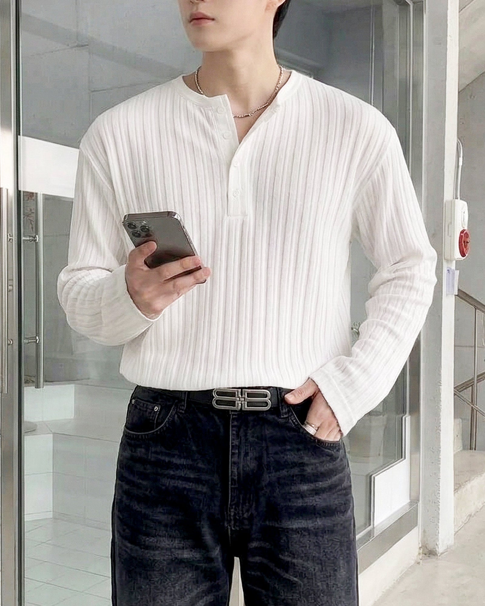 ヘンリーネックテクスチャートップス Ot20172