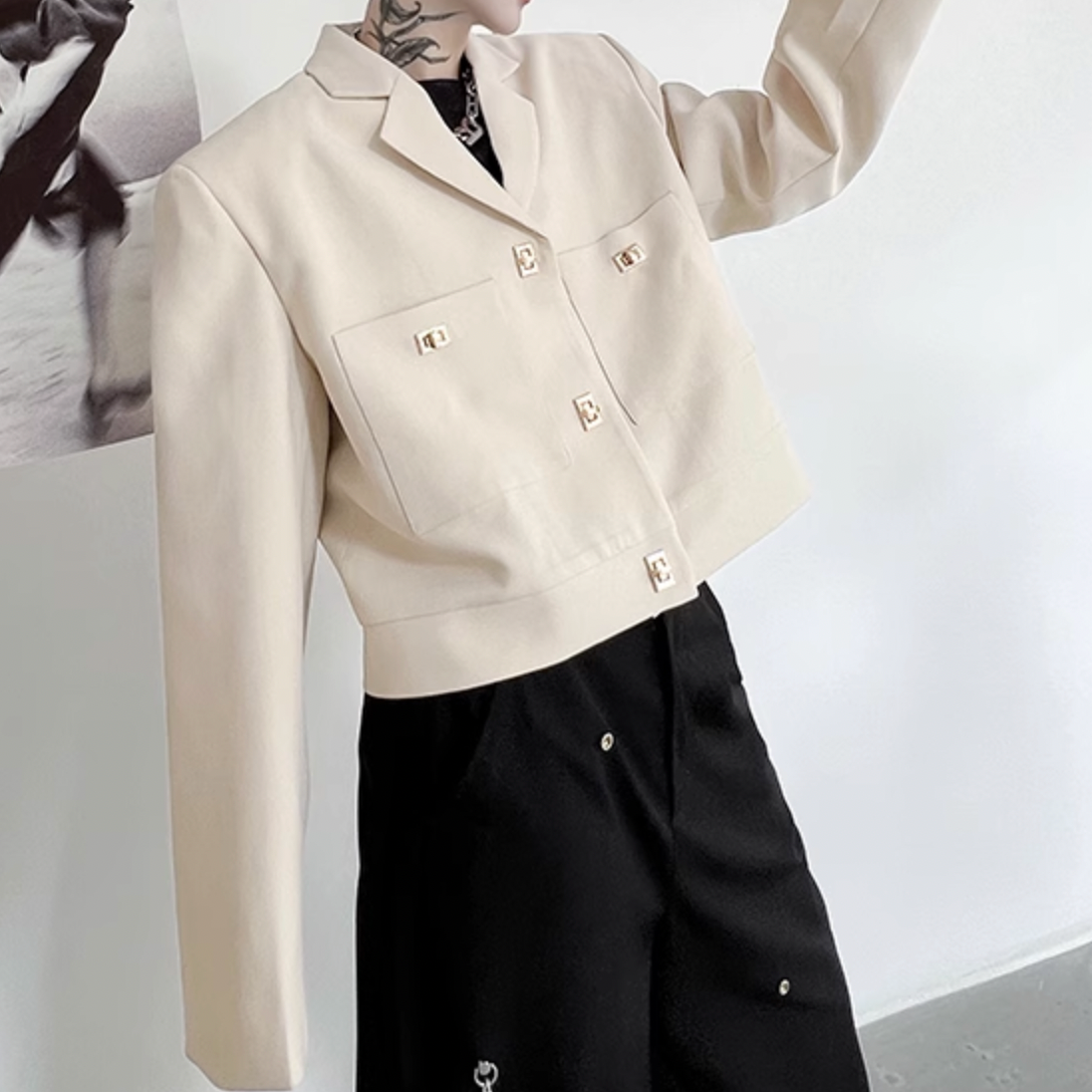 DT♪ CANTICO リネン混ショートブレザー ジャケット 関税込 モードショートジャケット Ot5313
