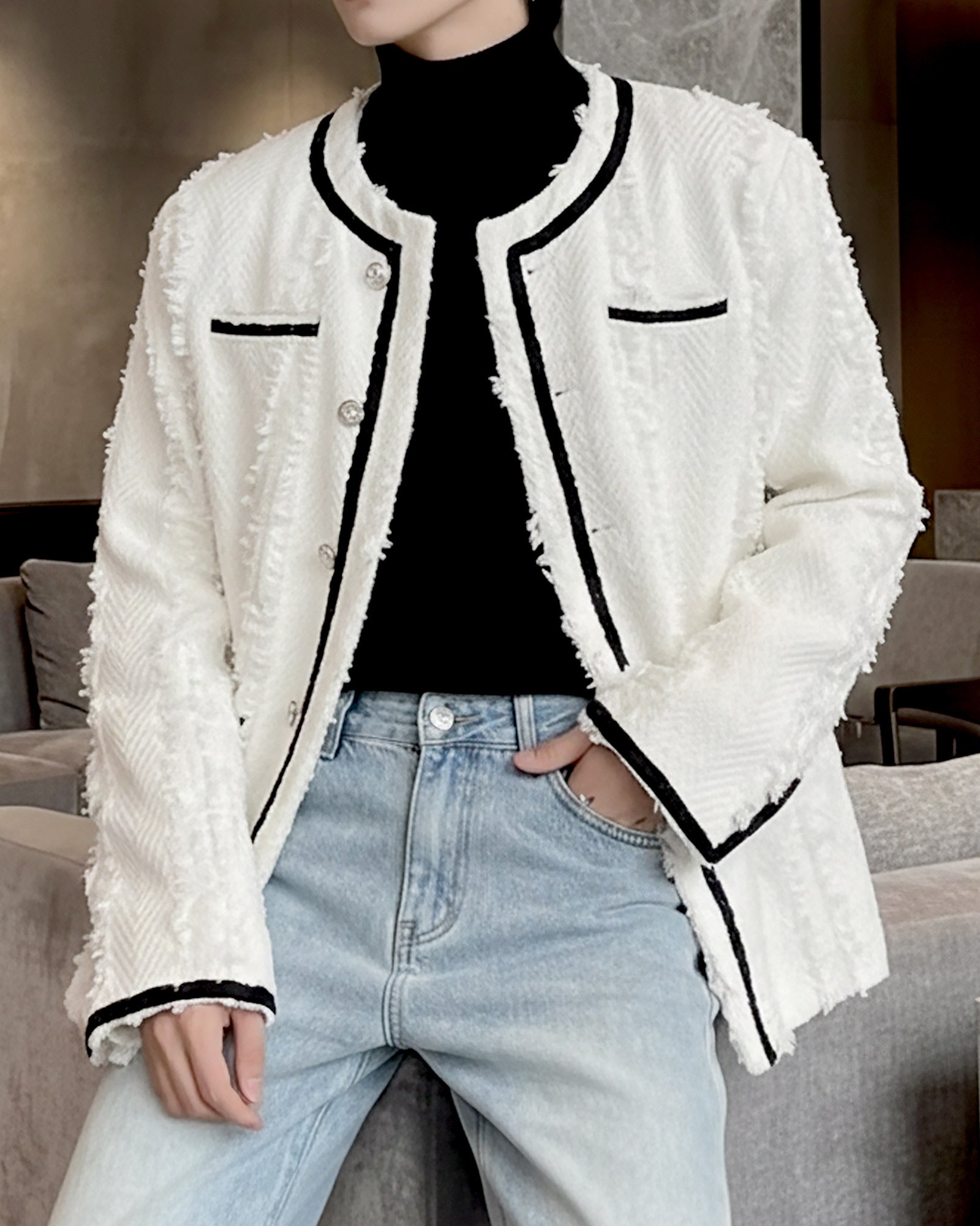 フレンチモードパイピングツイードジャケット Ot30060