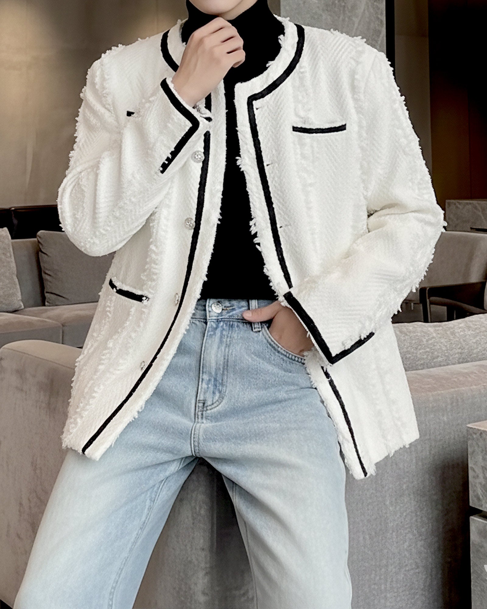 フレンチモードパイピングツイードジャケット Ot30060