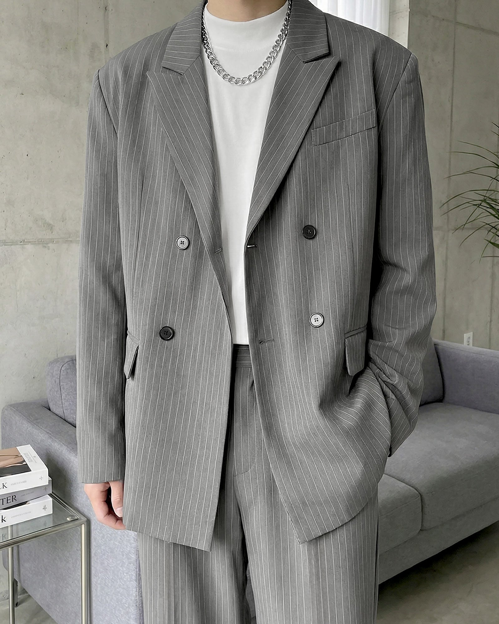 ストライプルーズテーラードセットアップ Ot30066