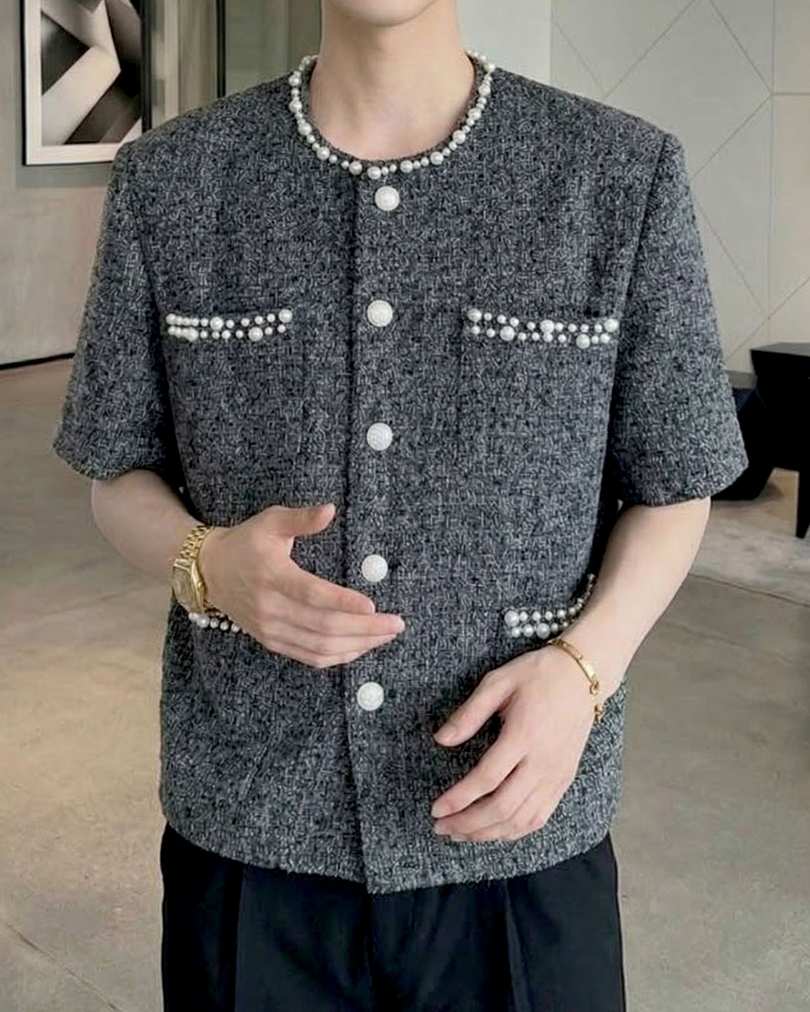パールトリムミックスツイードジャケット Ot30069