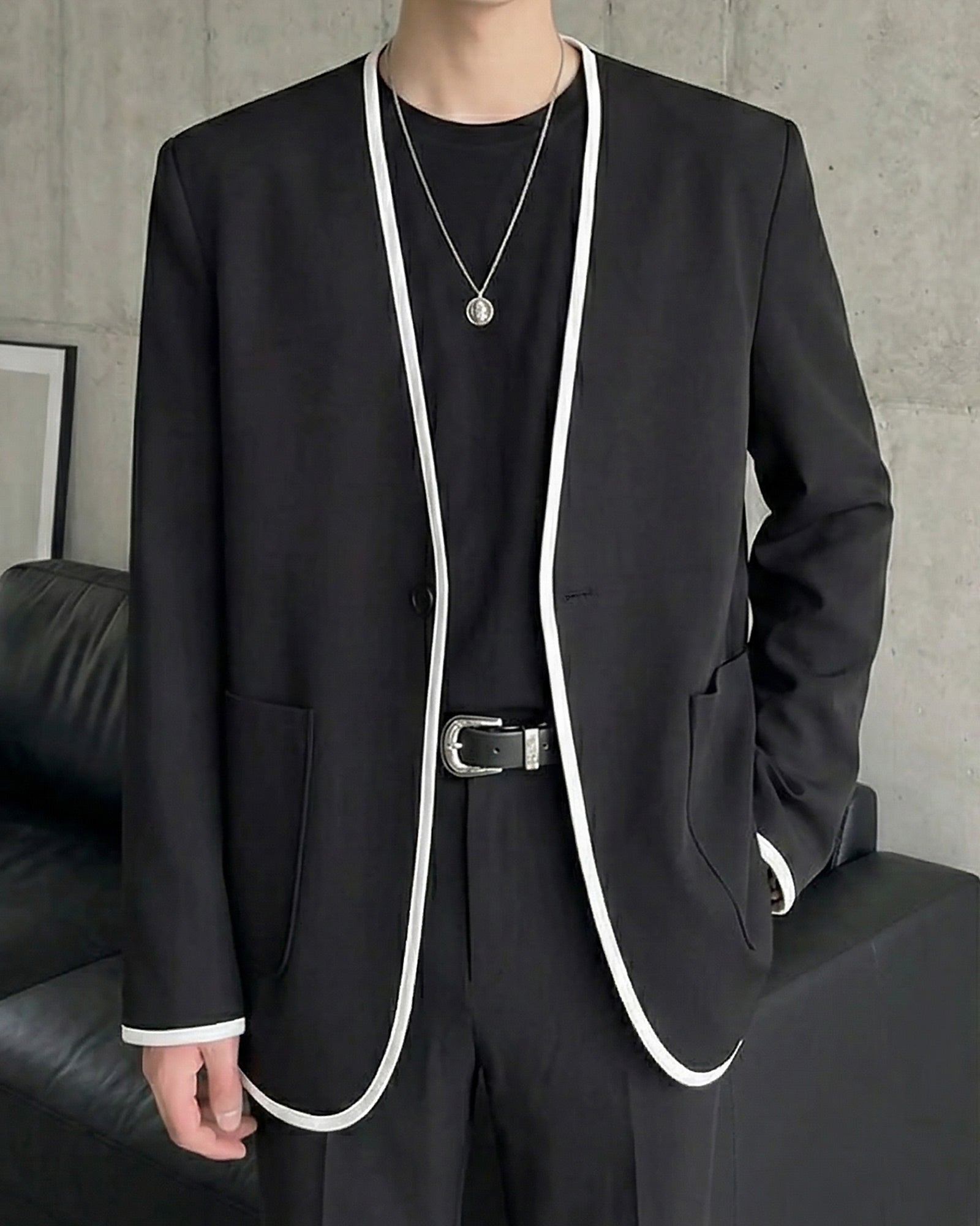 パイピングデザインノーカラーライトジャケット Ot30070