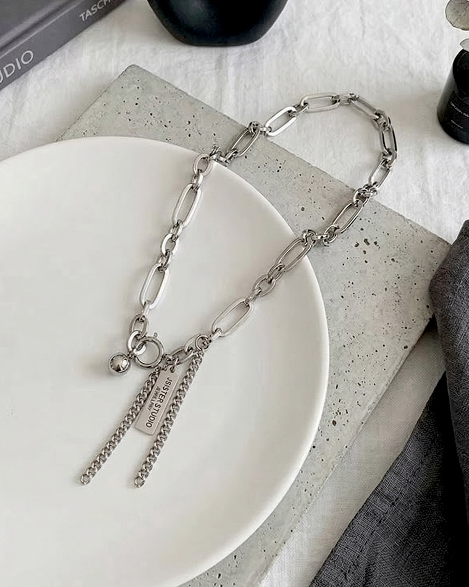 デザインチェーンプレートタグネックレス Ot40003