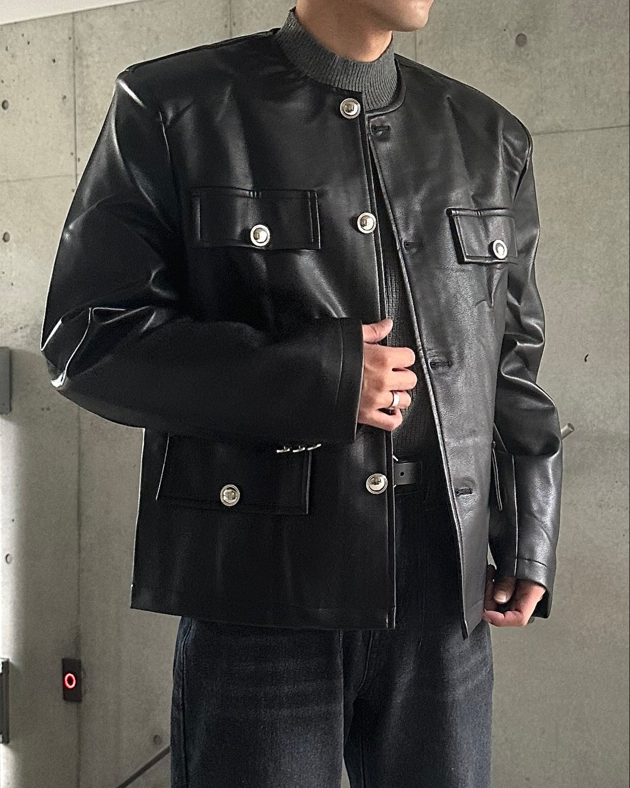 ノーカラーレザージャケット Ot30007