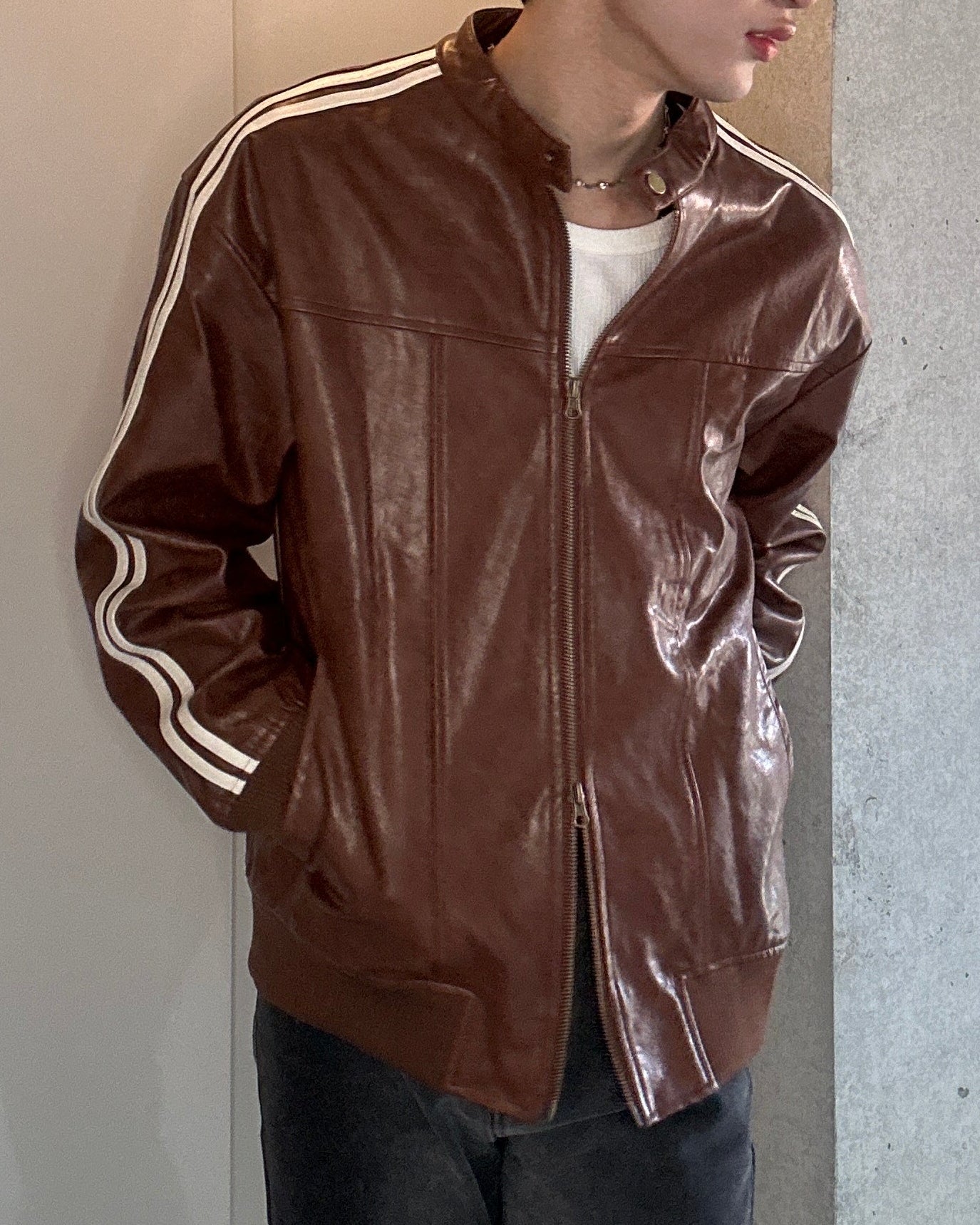 コリアンラインレザージャケット Ot4882