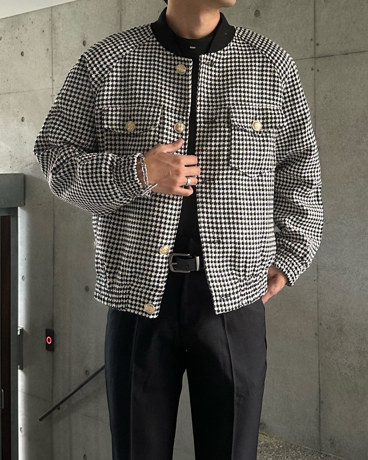 ノーカラーチェックジャケット Ot30008