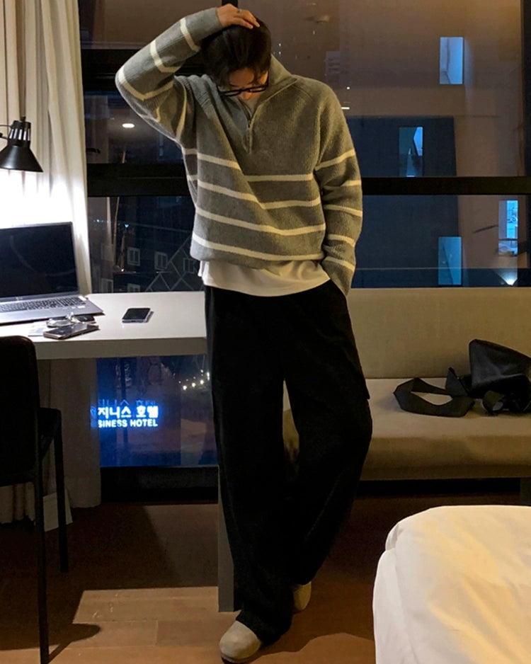 ボーダーハーフジップニット Ot20124