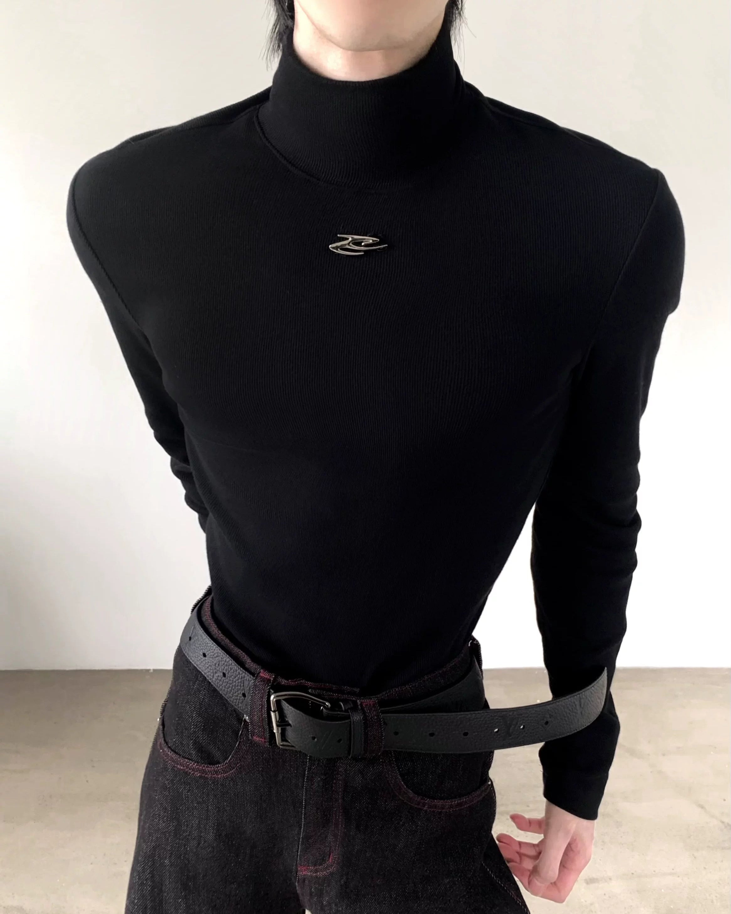 ワンポイントタートルニットトップス Ot20126