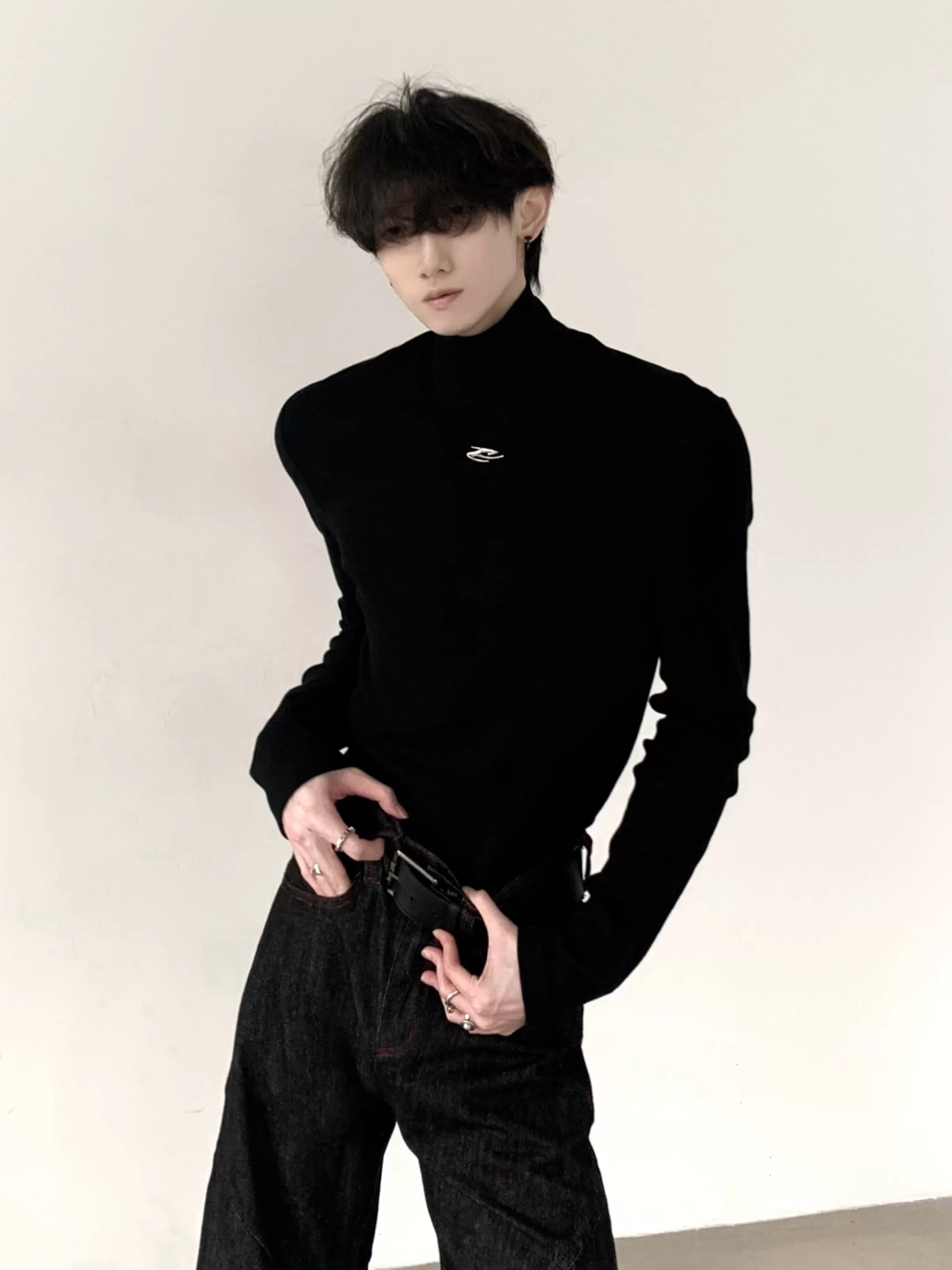 ワンポイントタートルニットトップス Ot20126