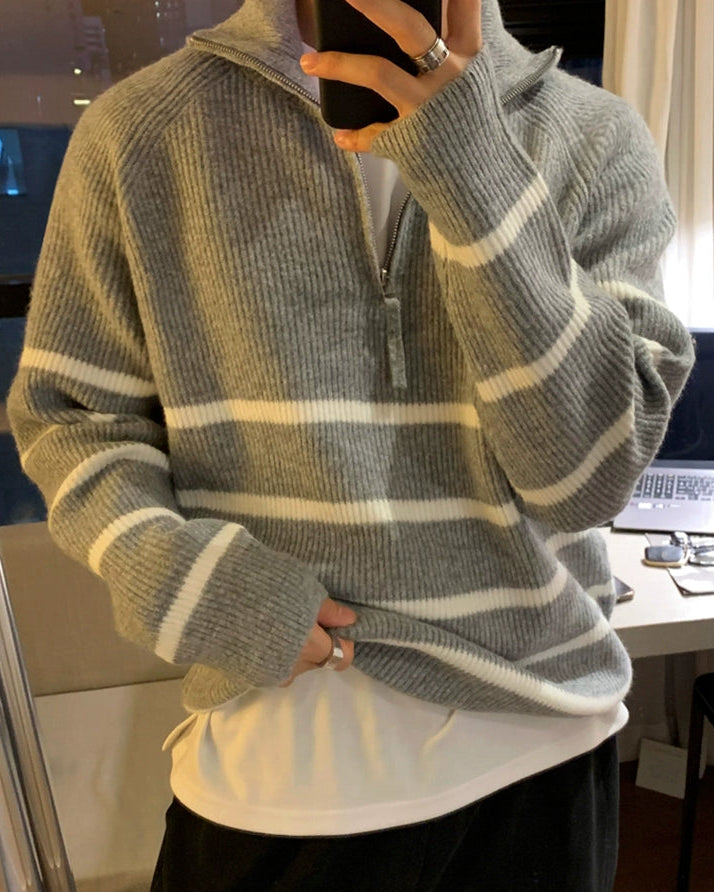ボーダーハーフジップニット Ot20124