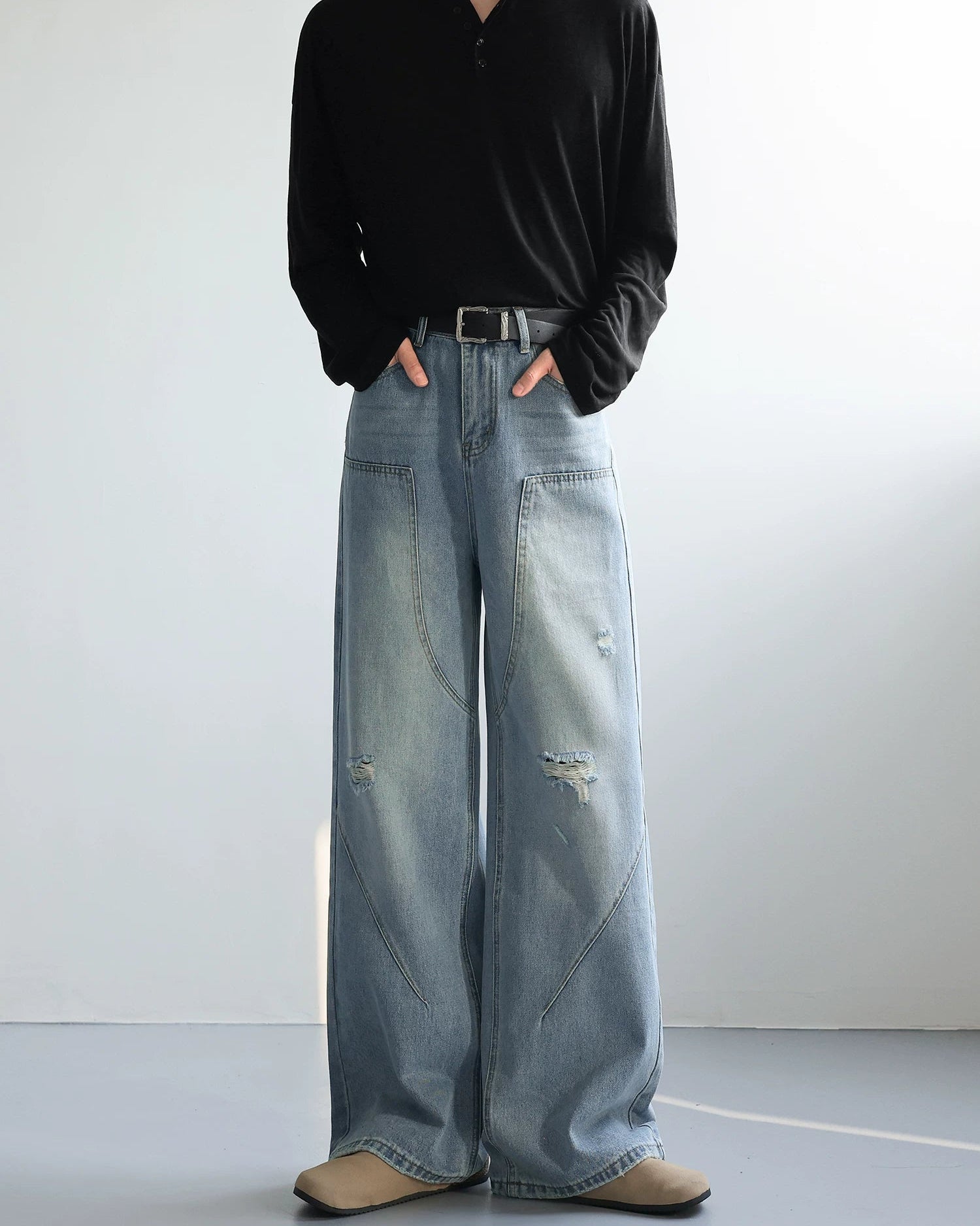 ダメージデニム風スウェット セール】デニム風ルーズシルエットパンツ（スウェットパンツ）｜RandS