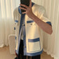 【最短即日発送】white blue luxury summer tweed Ot11669