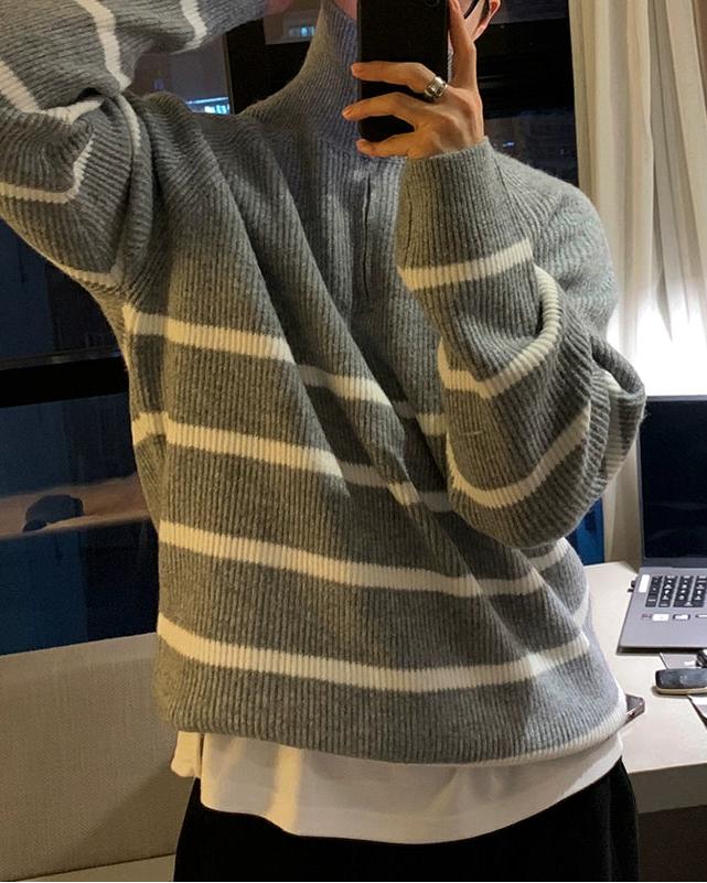 ボーダーハーフジップニット Ot20124