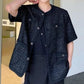 ブラックツイードノーカラーシャツ Ot4701