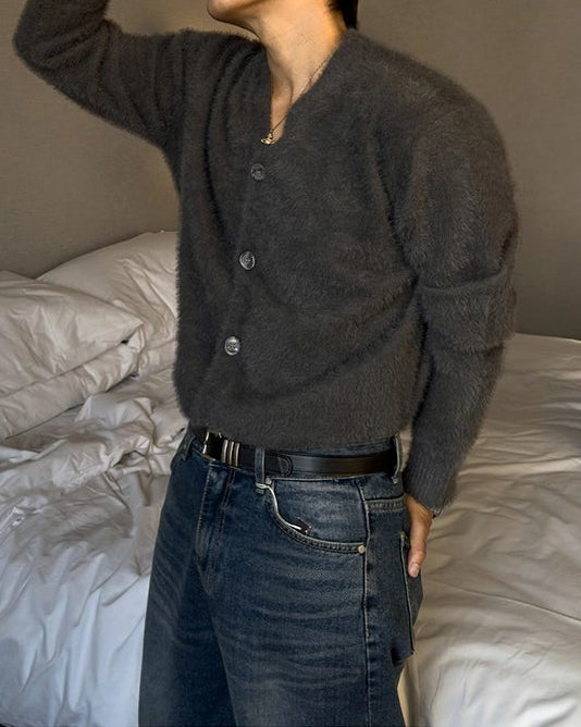 Vネックモヘアボタンカーディガン Ot20123