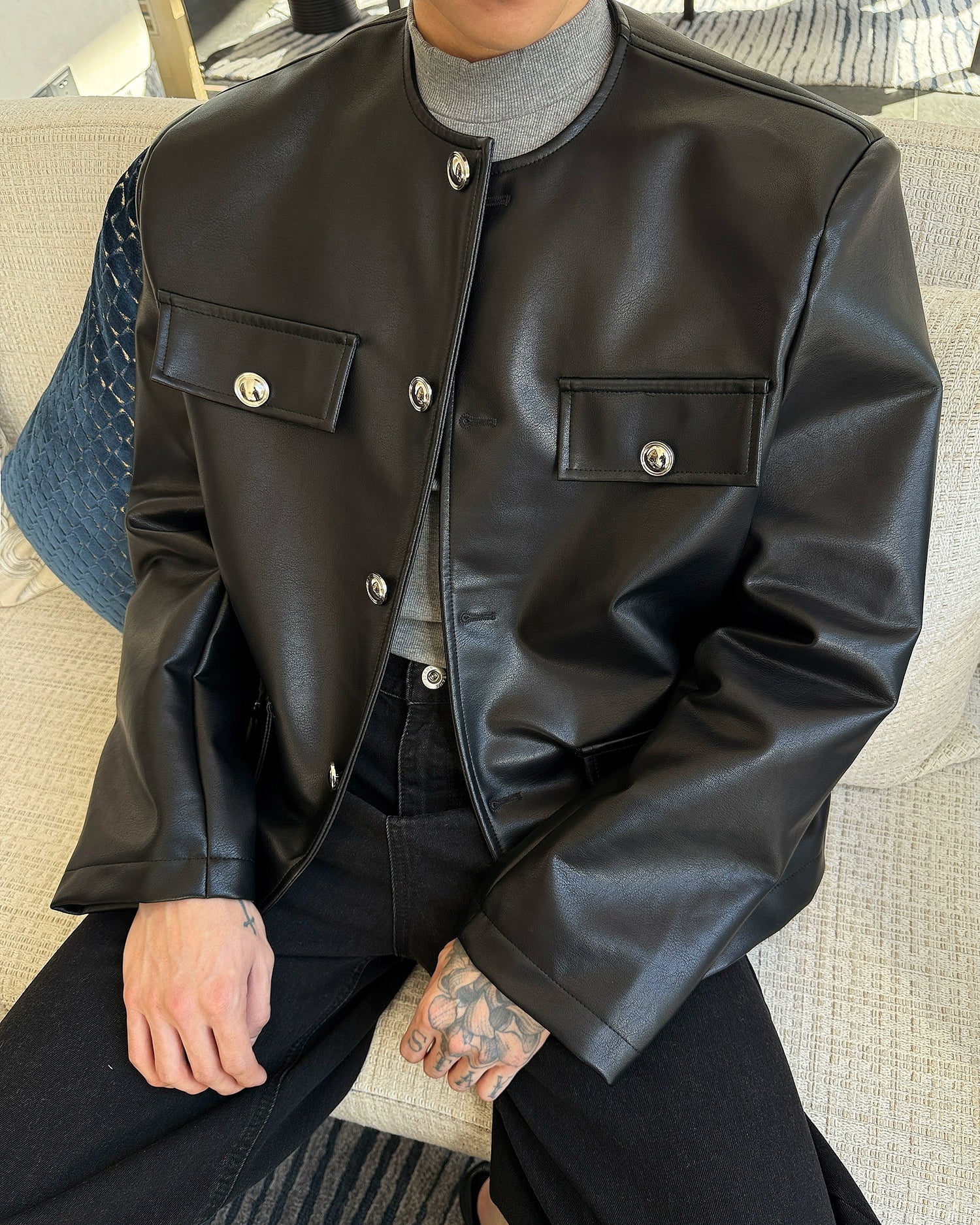 ノーカラーレザージャケット Ot30007 ノーカラーレザージャケット Ot30007