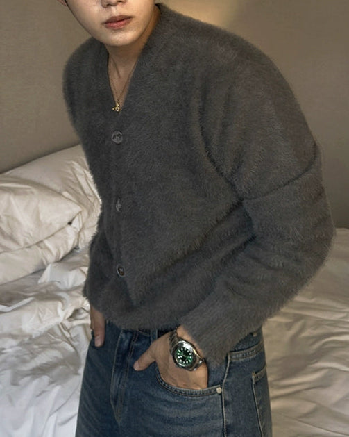 Vネックモヘアボタンカーディガン Ot20123